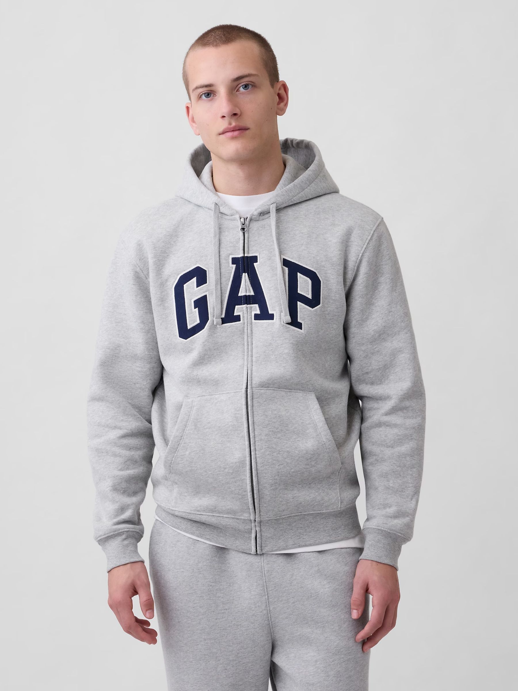 Grey Vintage Soft Arch Logo Zip Hoodie - Image 1 of 7 Grey Vintage Soft Arch Logo Zip Hoodie - Image 1 of 7