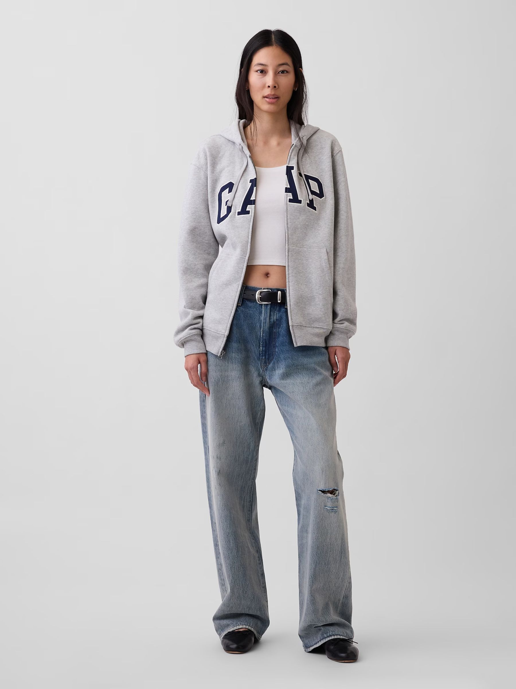 Grey Vintage Soft Arch Logo Zip Hoodie - Image 5 of 7