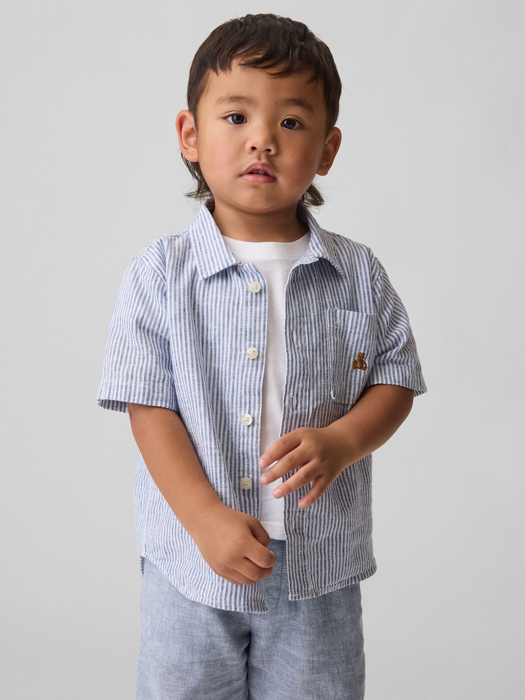 Blue Stripe Linen-Cotton Shirt - Image 1 of 3
