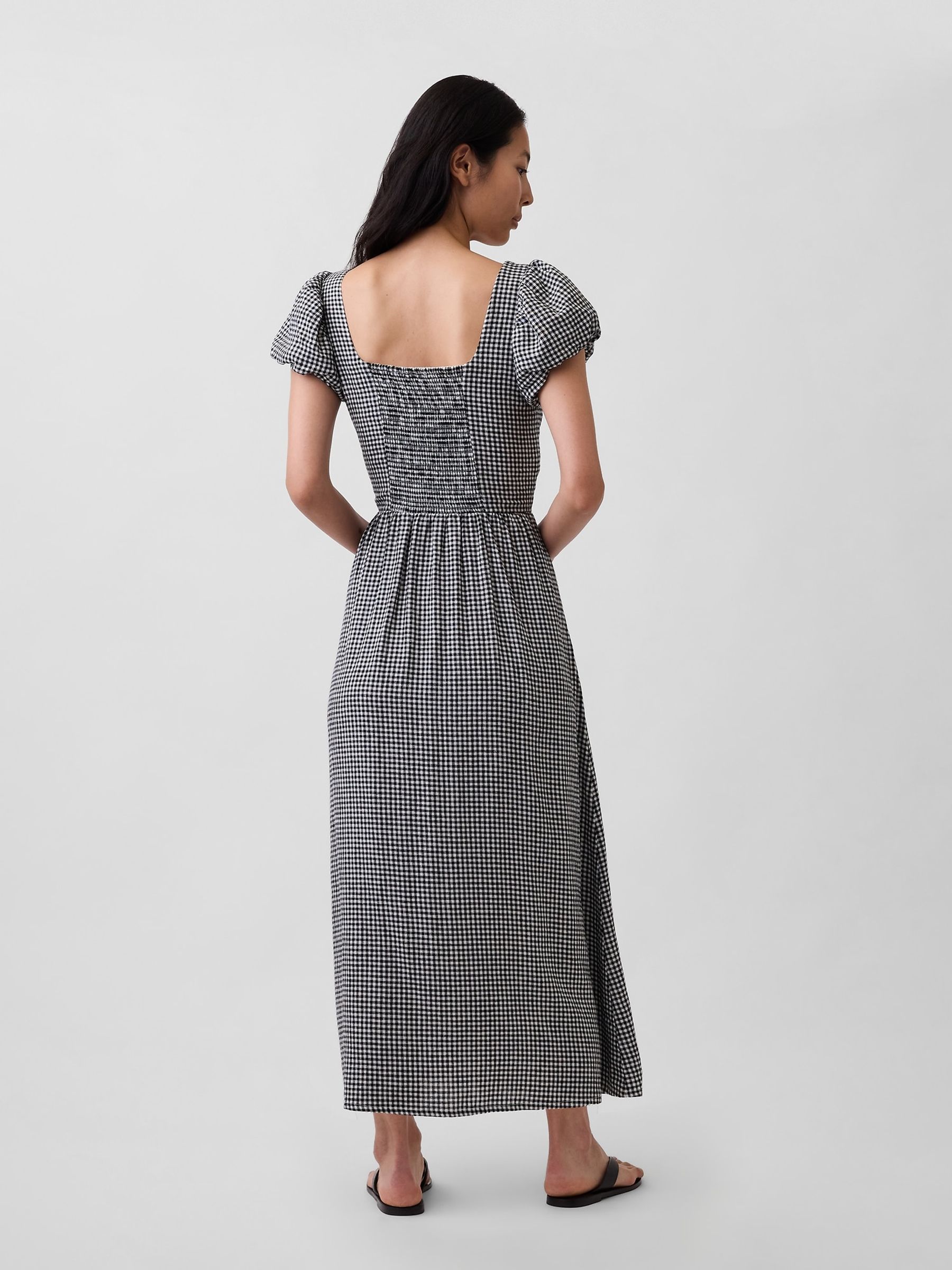 Black Check Linen-Blend Drop-Waist Maxi Dress - Image 2 of 4