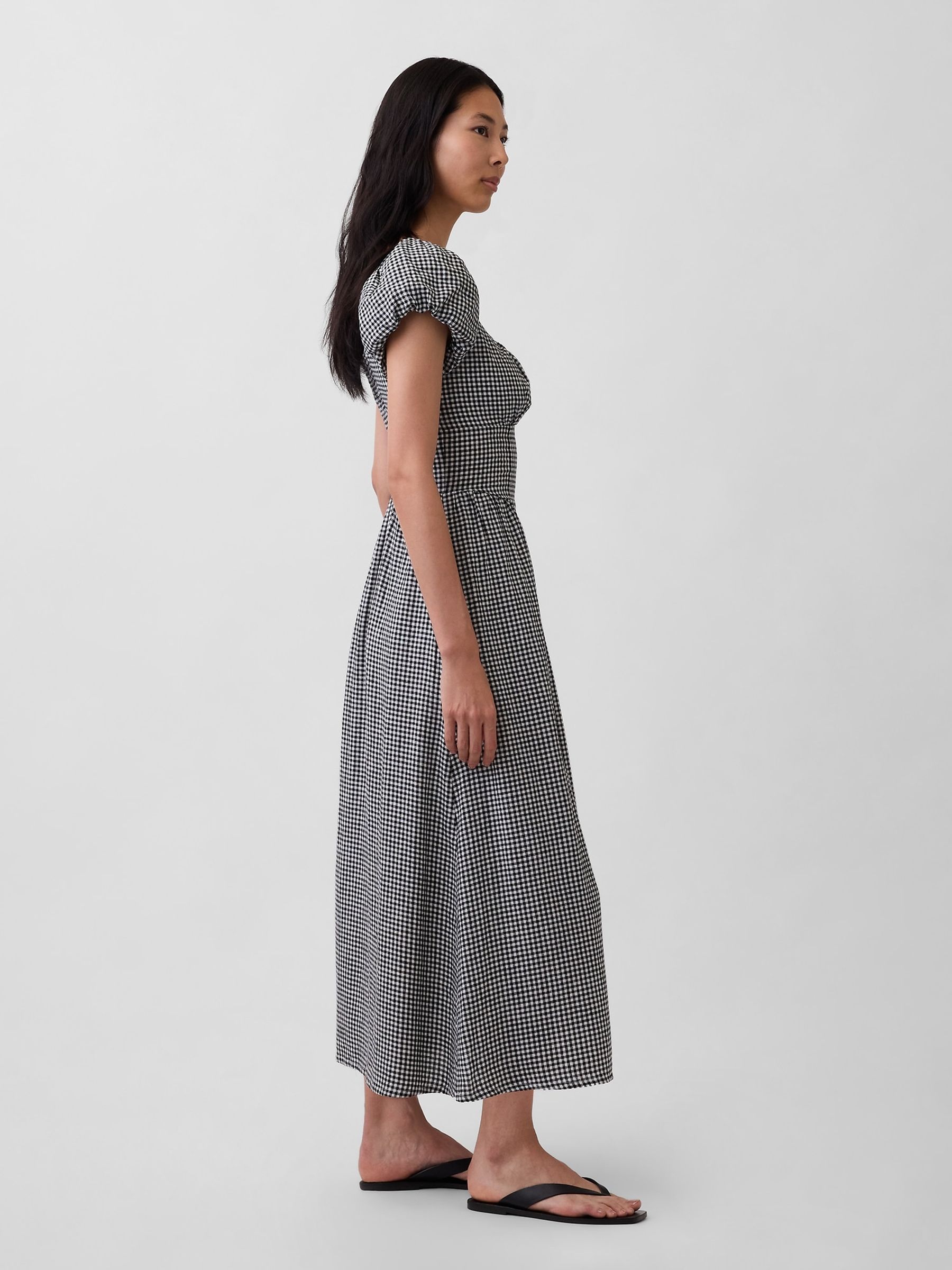 Black Check Linen-Blend Drop-Waist Maxi Dress - Image 3 of 4