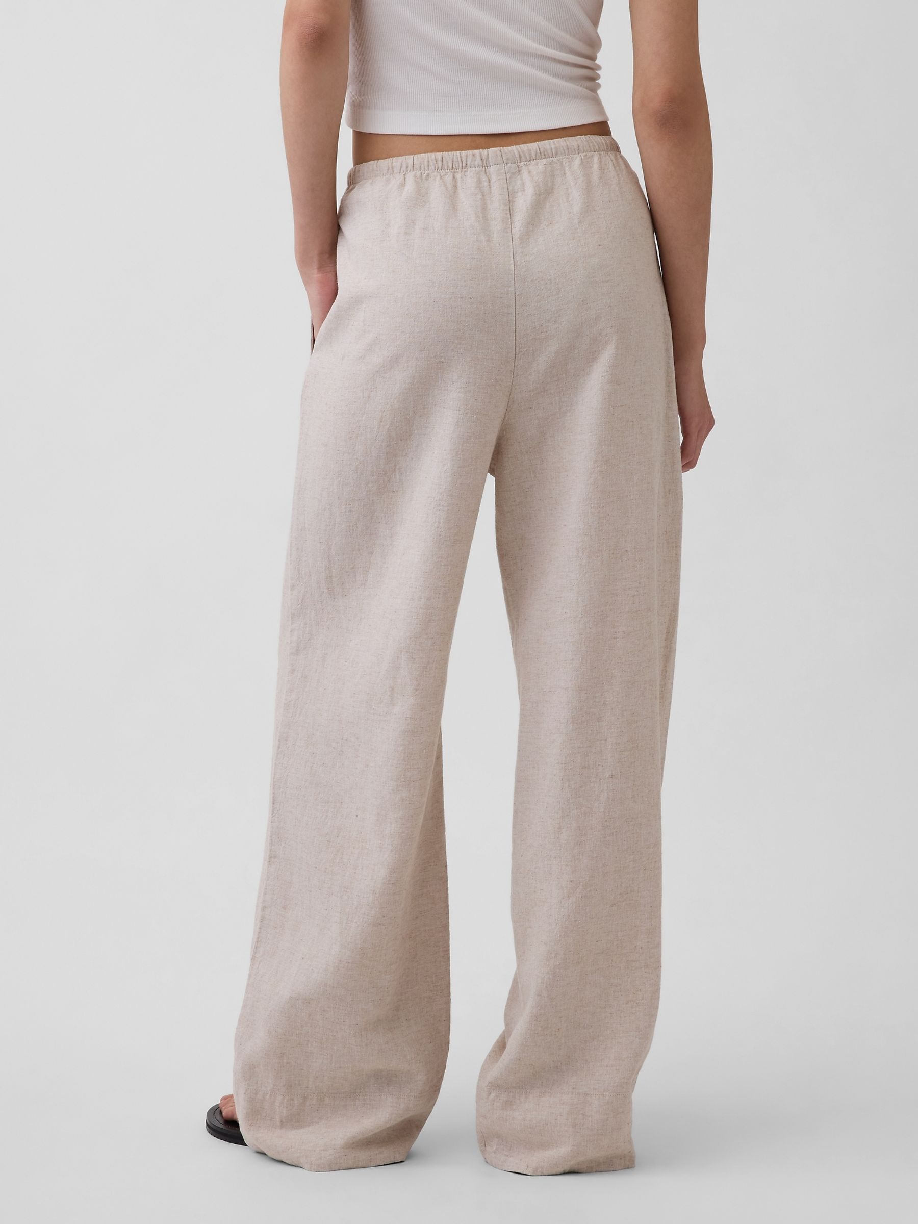 Cream Linen-Blend Relaxed Wide-Leg Trousers - Image 2 of 4