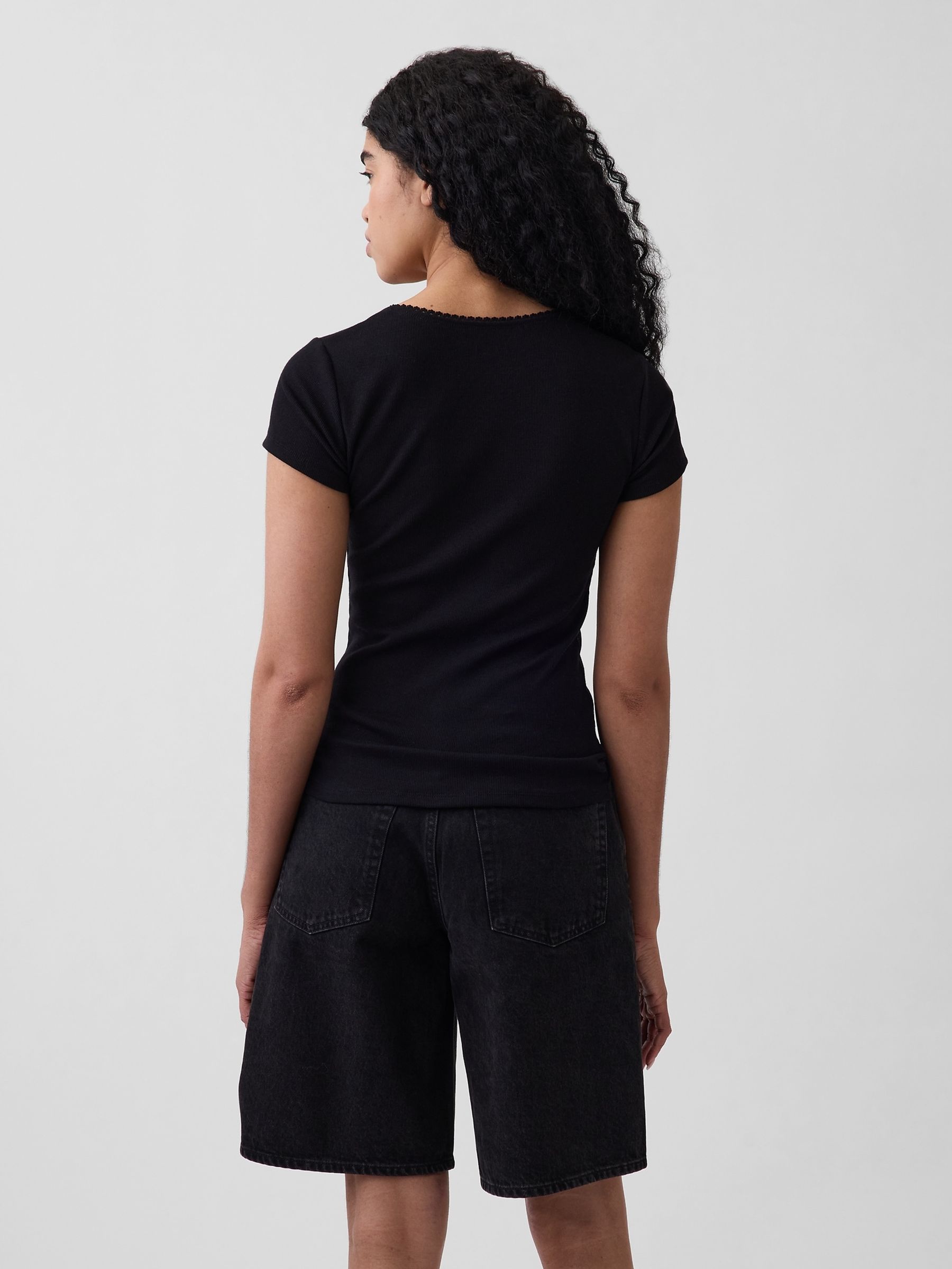 Black Ribbed Logo Scoop neck Top - Image 2 of 5 Black Ribbed Logo Scoop neck Top - Image 2 of 5