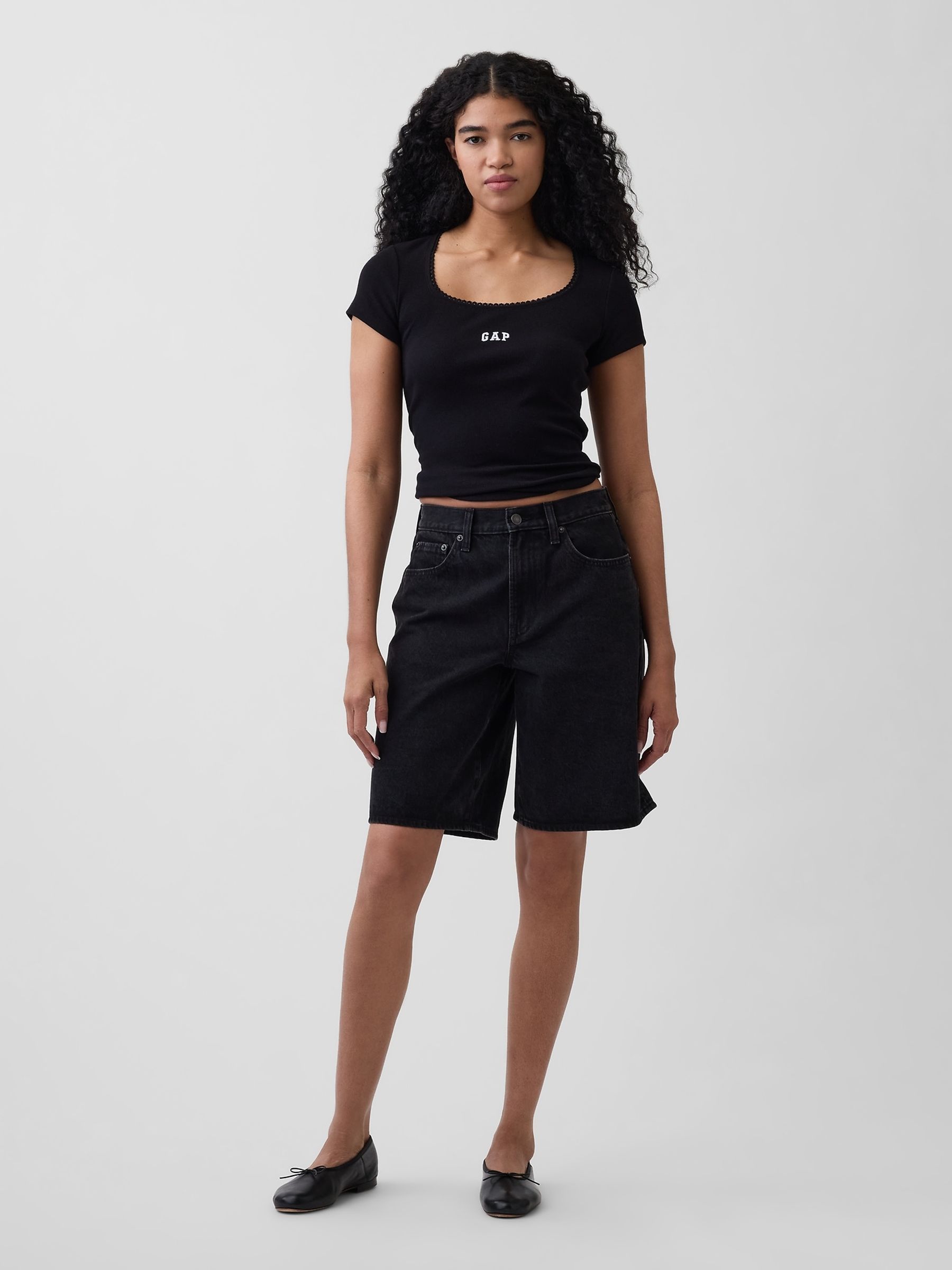 Black Ribbed Logo Scoop neck Top - Image 3 of 5