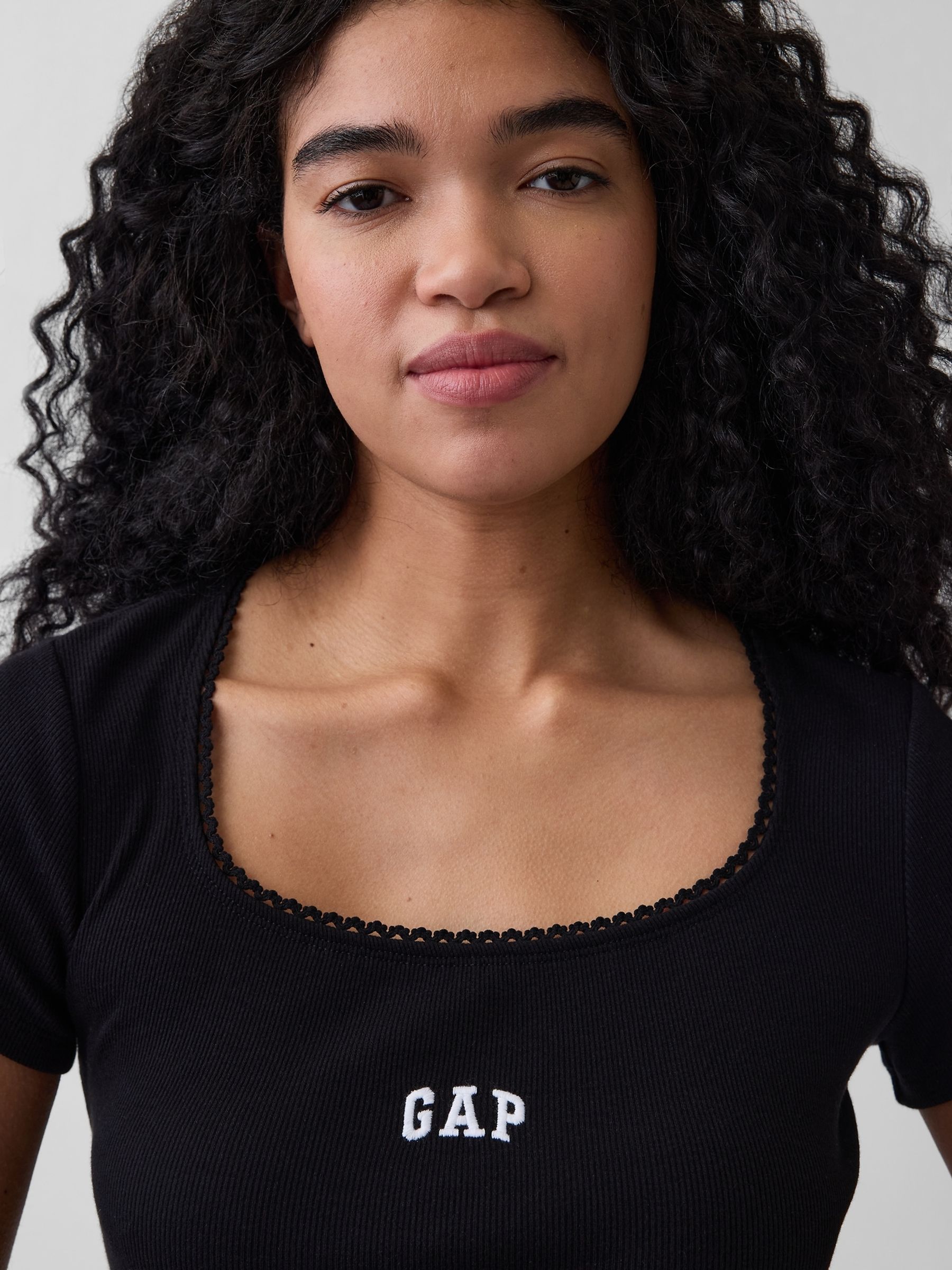 Black Ribbed Logo Scoop neck Top - Image 4 of 5