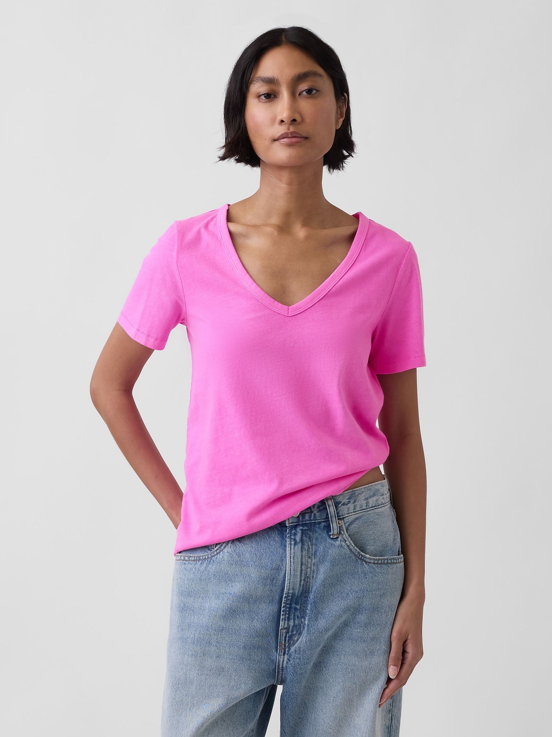 Pink Vintage Soft V-Neck T-Shirt - Image 1 of 4 Pink Vintage Soft V-Neck T-Shirt - Image 1 of 4
