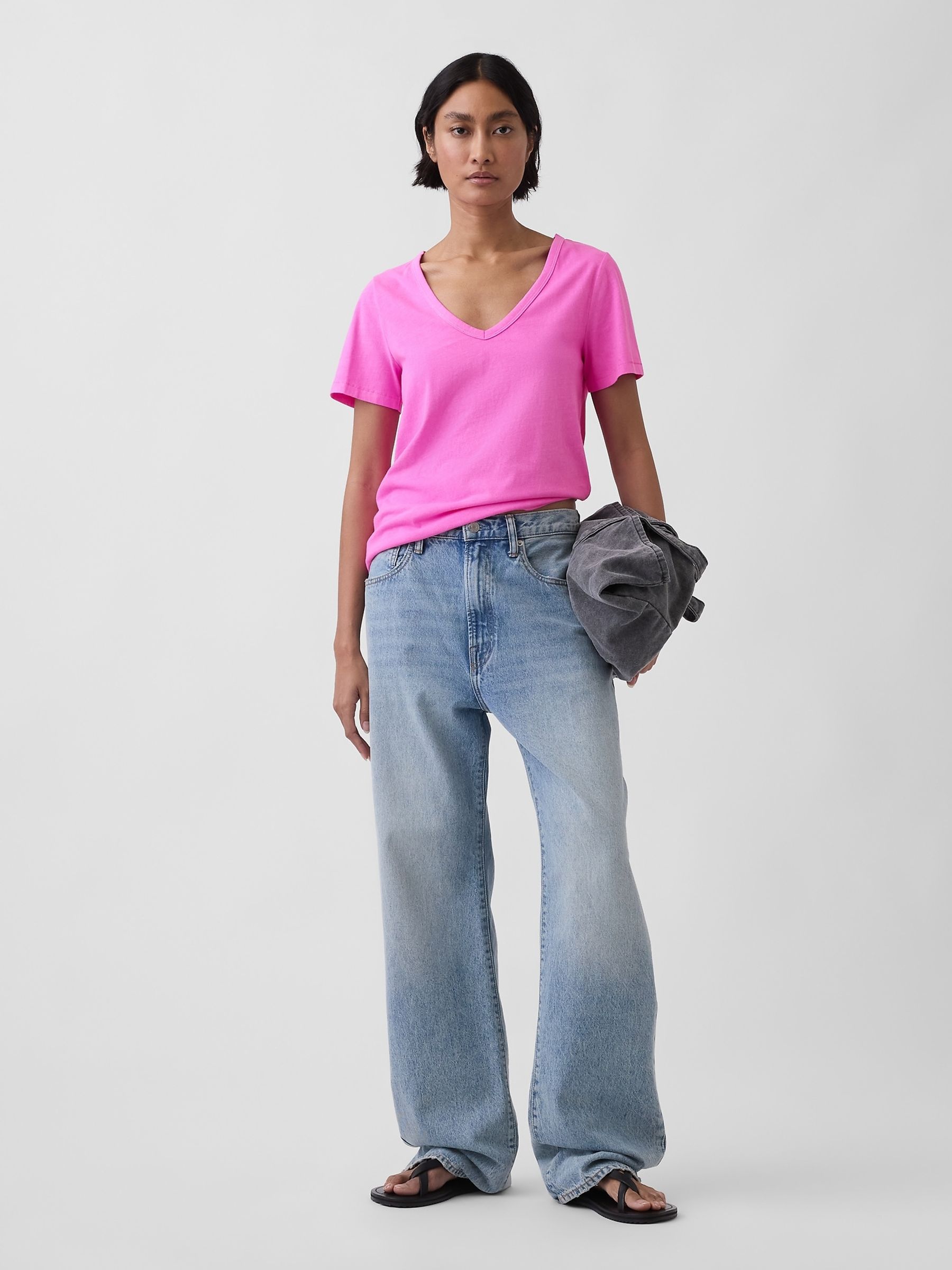 Pink Vintage Soft V-Neck T-Shirt - Image 3 of 4