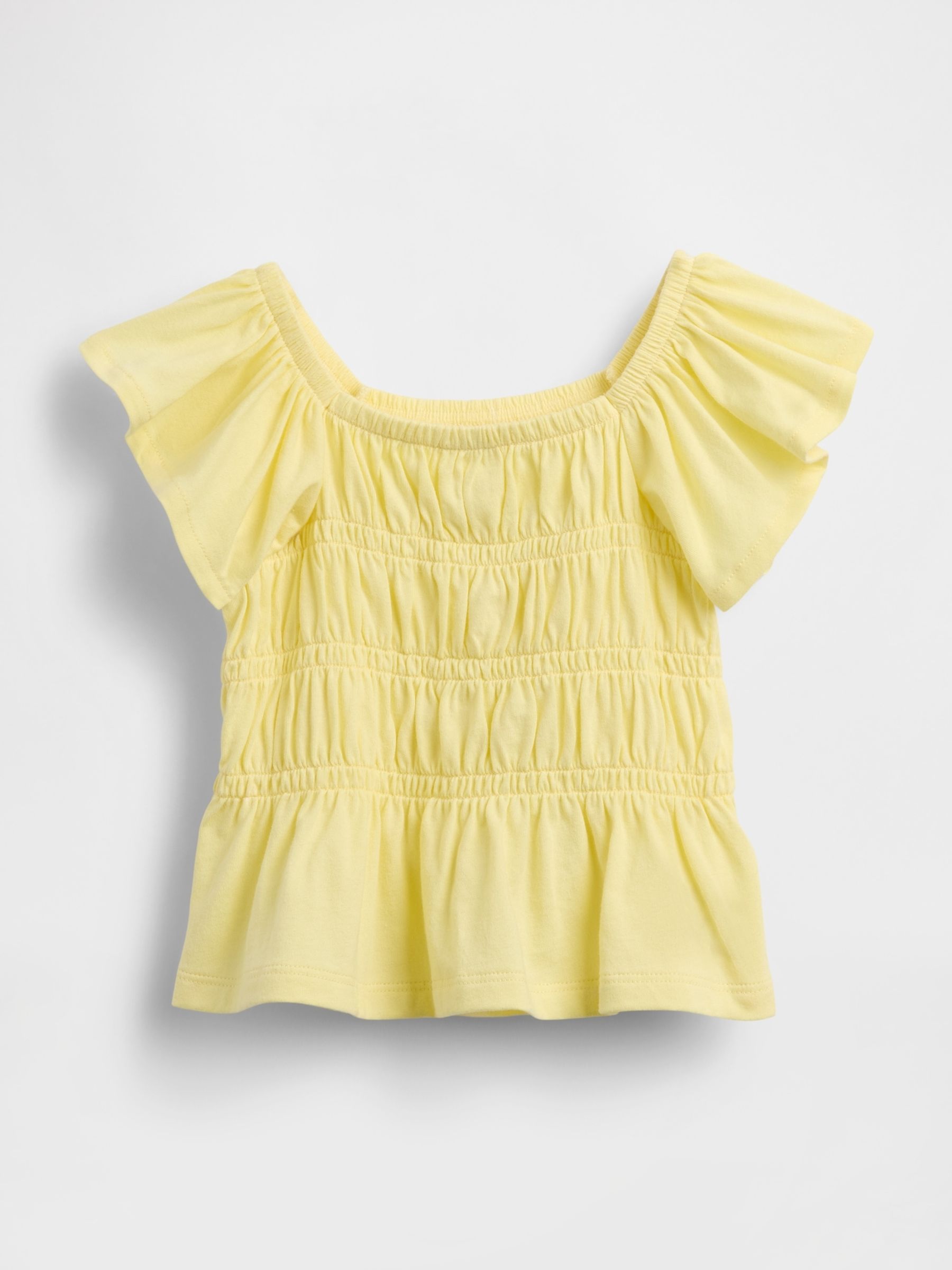 Yellow Smocked Flutter-Sleeve Top - Image 1 of 2