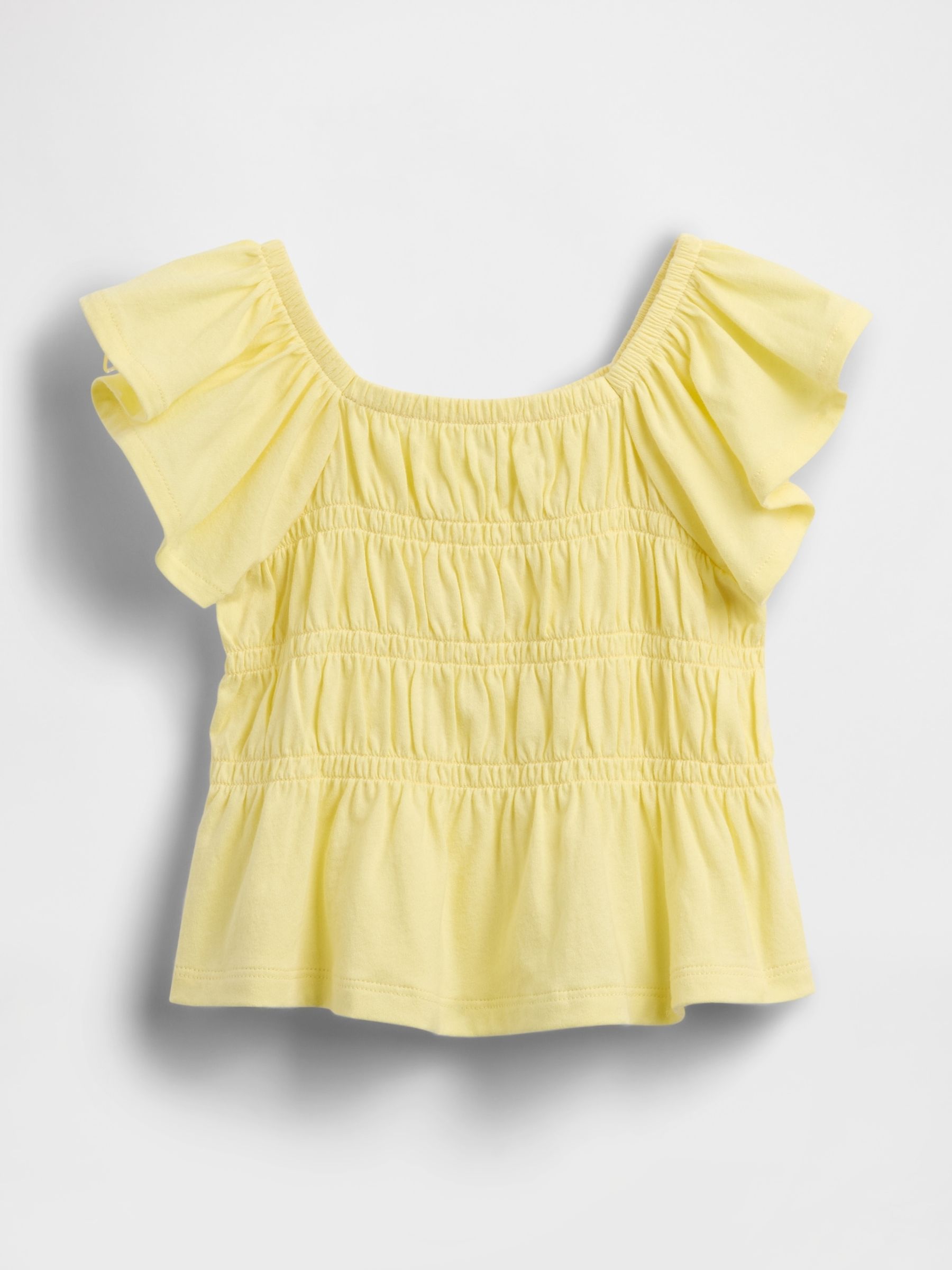 Yellow Smocked Flutter-Sleeve Top - Image 2 of 2