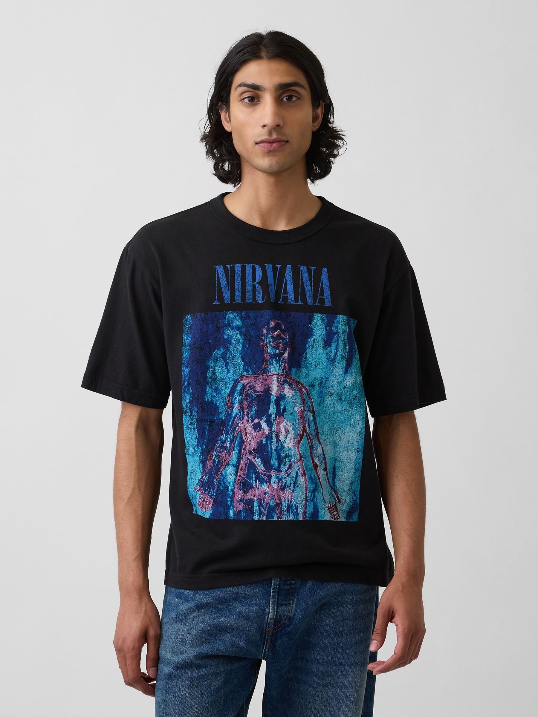 Black Nirvana Relaxed Band Graphic Short Sleeve T-Shirt - Image 1 of 4
