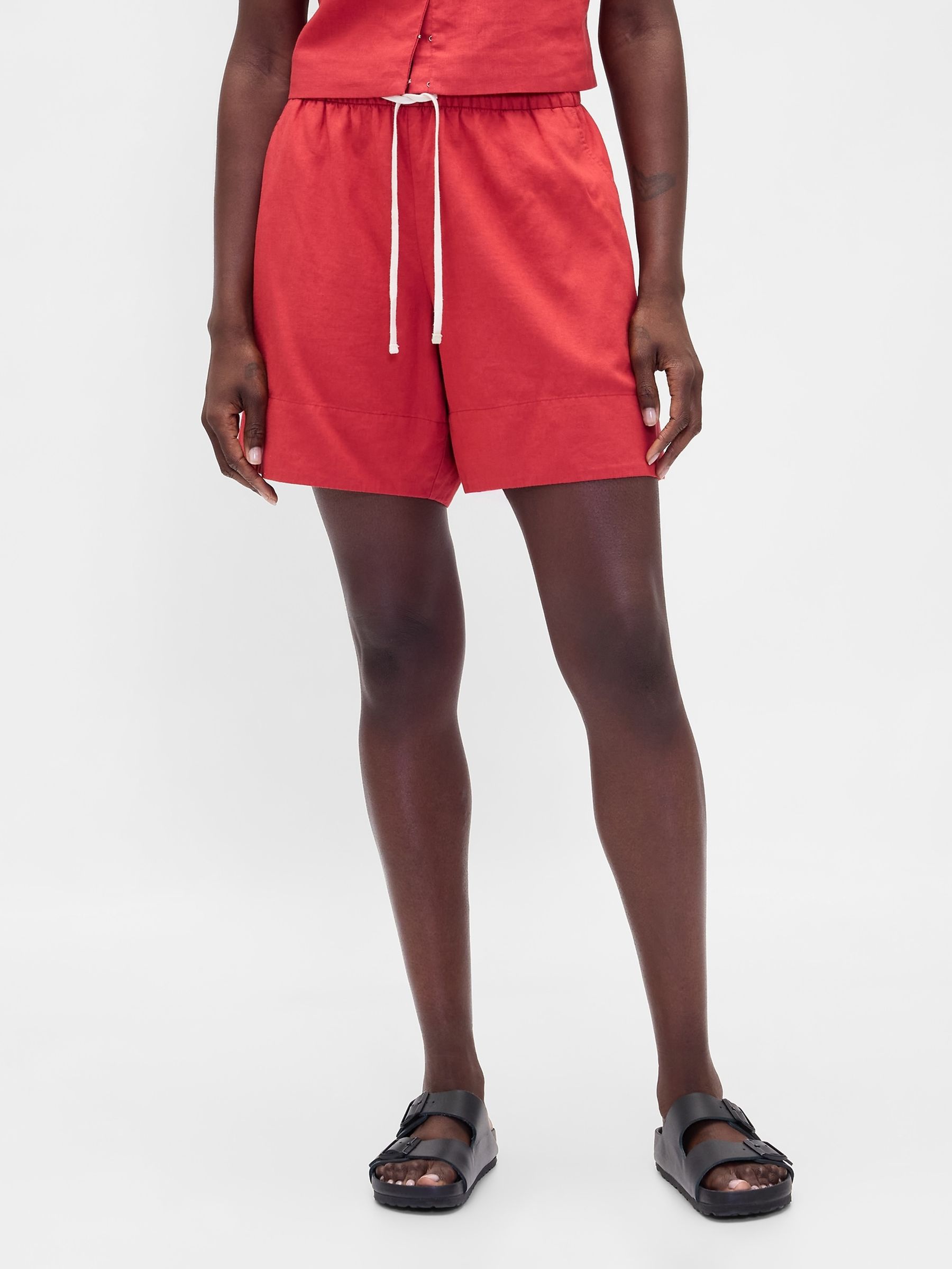 Red Linen-Blend Easy Shorts - Image 1 of 5