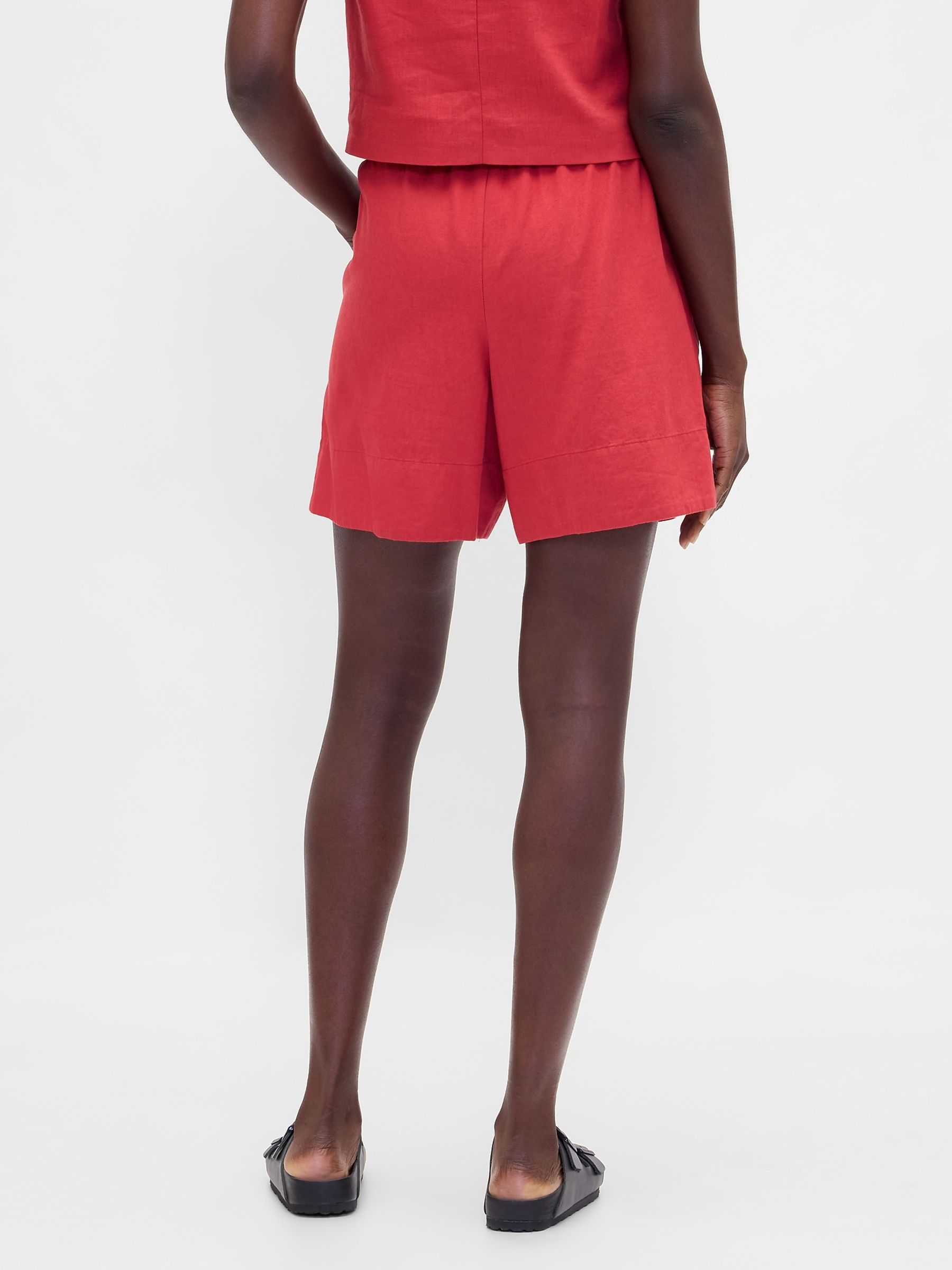 Red Linen-Blend Easy Shorts - Image 2 of 5
