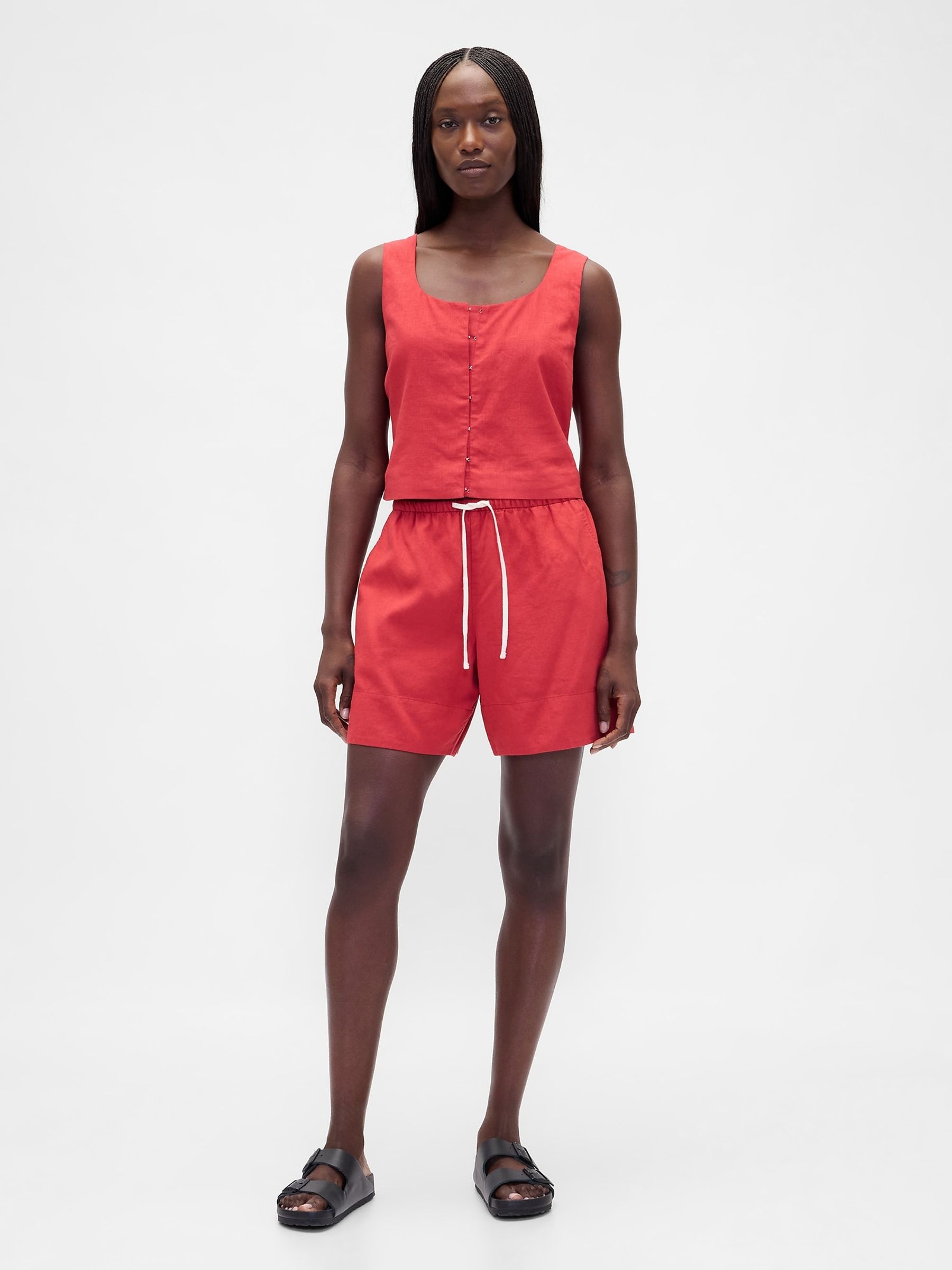 Red Linen-Blend Easy Shorts - Image 4 of 5