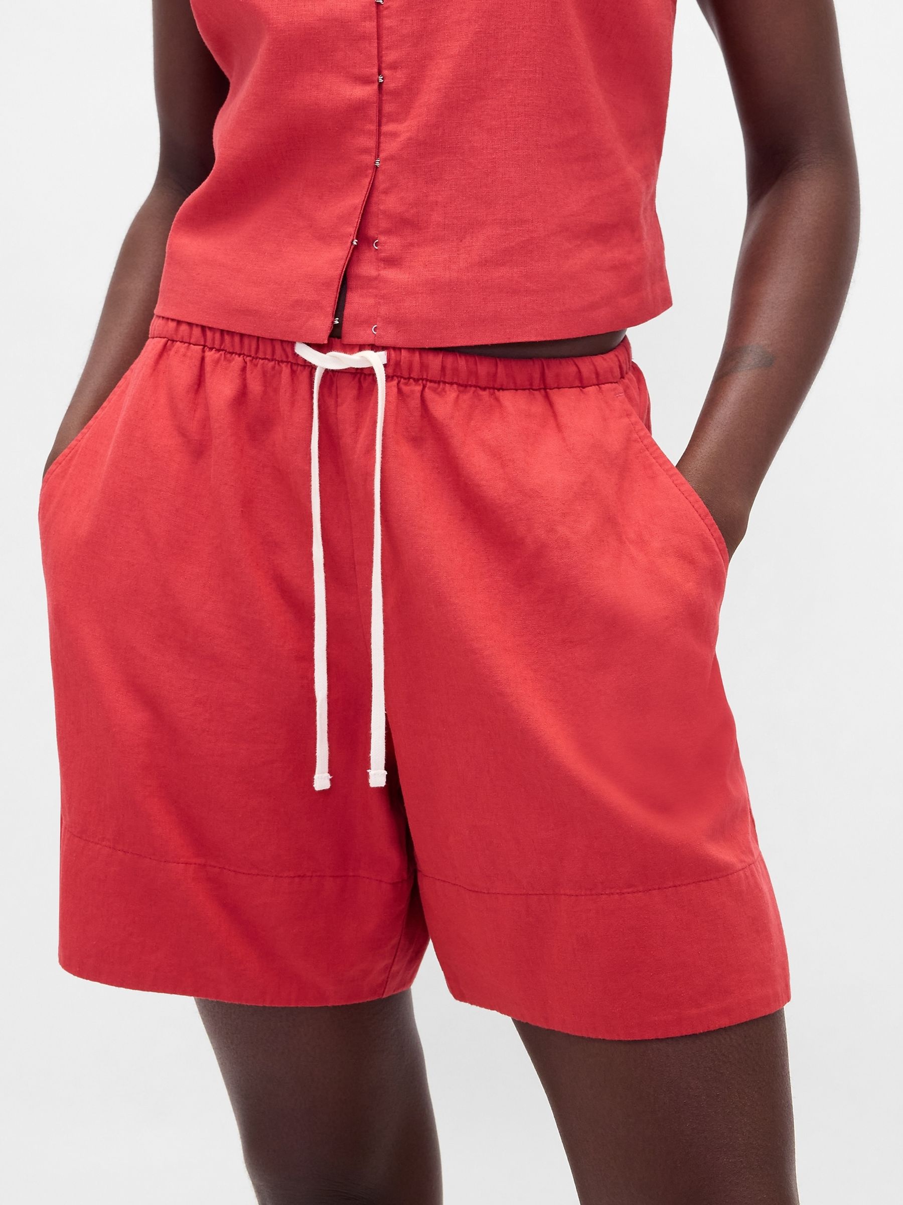 Red Linen-Blend Easy Shorts - Image 5 of 5