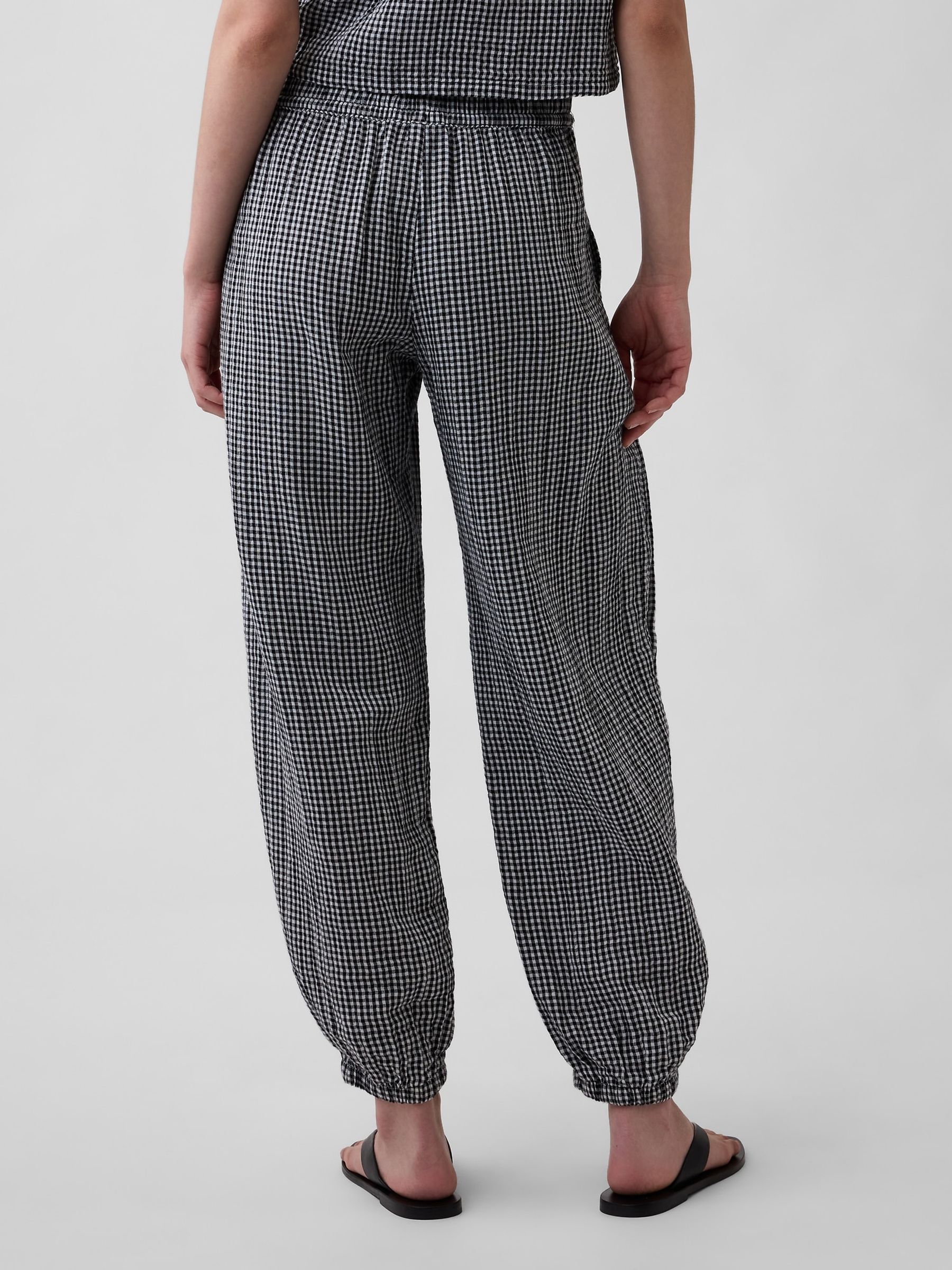 Black Gingham Cotton Gauze Barrel Cuffed Trousers - Image 2 of 4