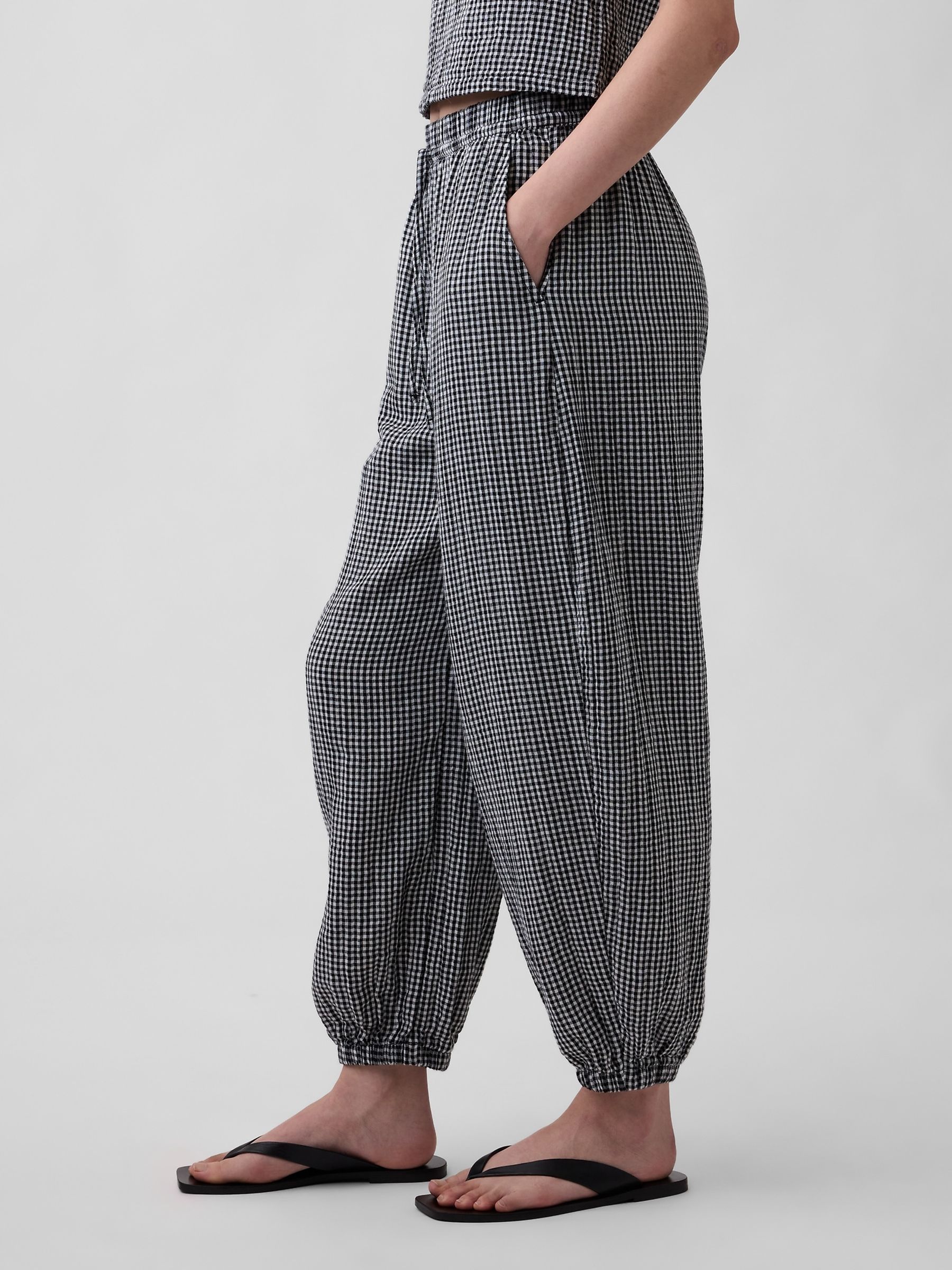 Black Gingham Cotton Gauze Barrel Cuffed Trousers - Image 3 of 4