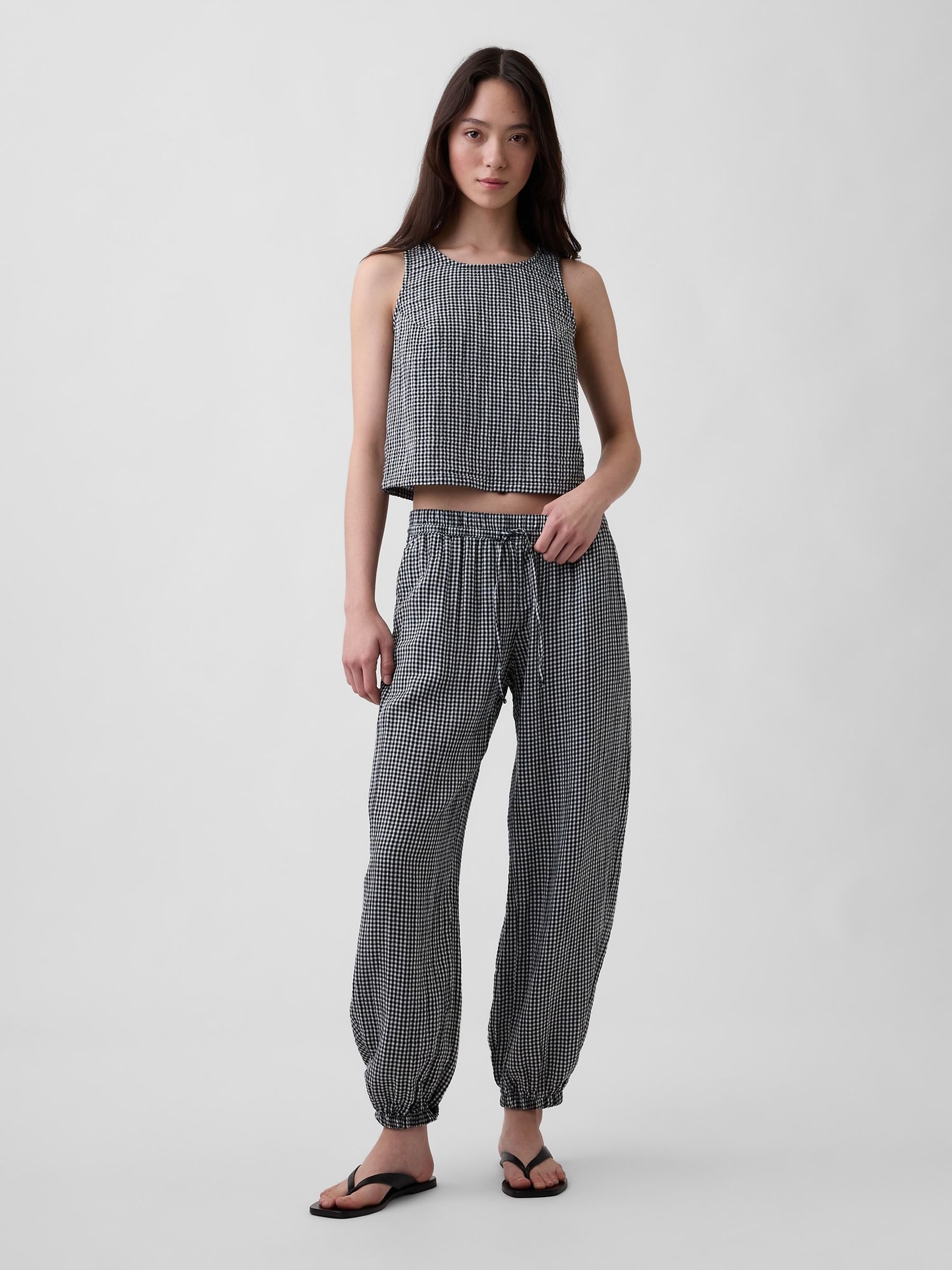 Black Gingham Cotton Gauze Barrel Cuffed Trousers - Image 4 of 4
