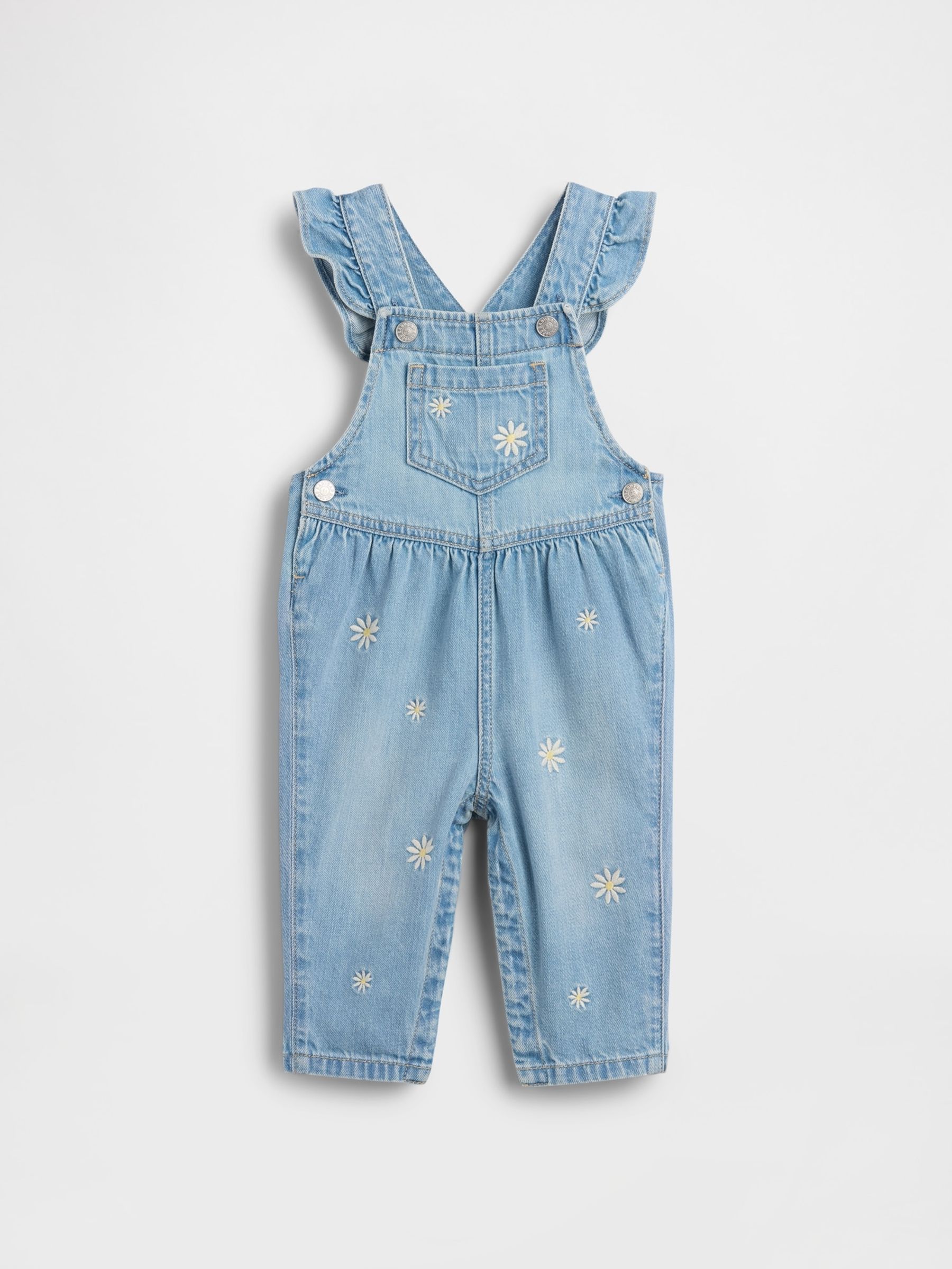 Medium Wash Embroidered Floral Denim Dungarees - Image 1 of 3