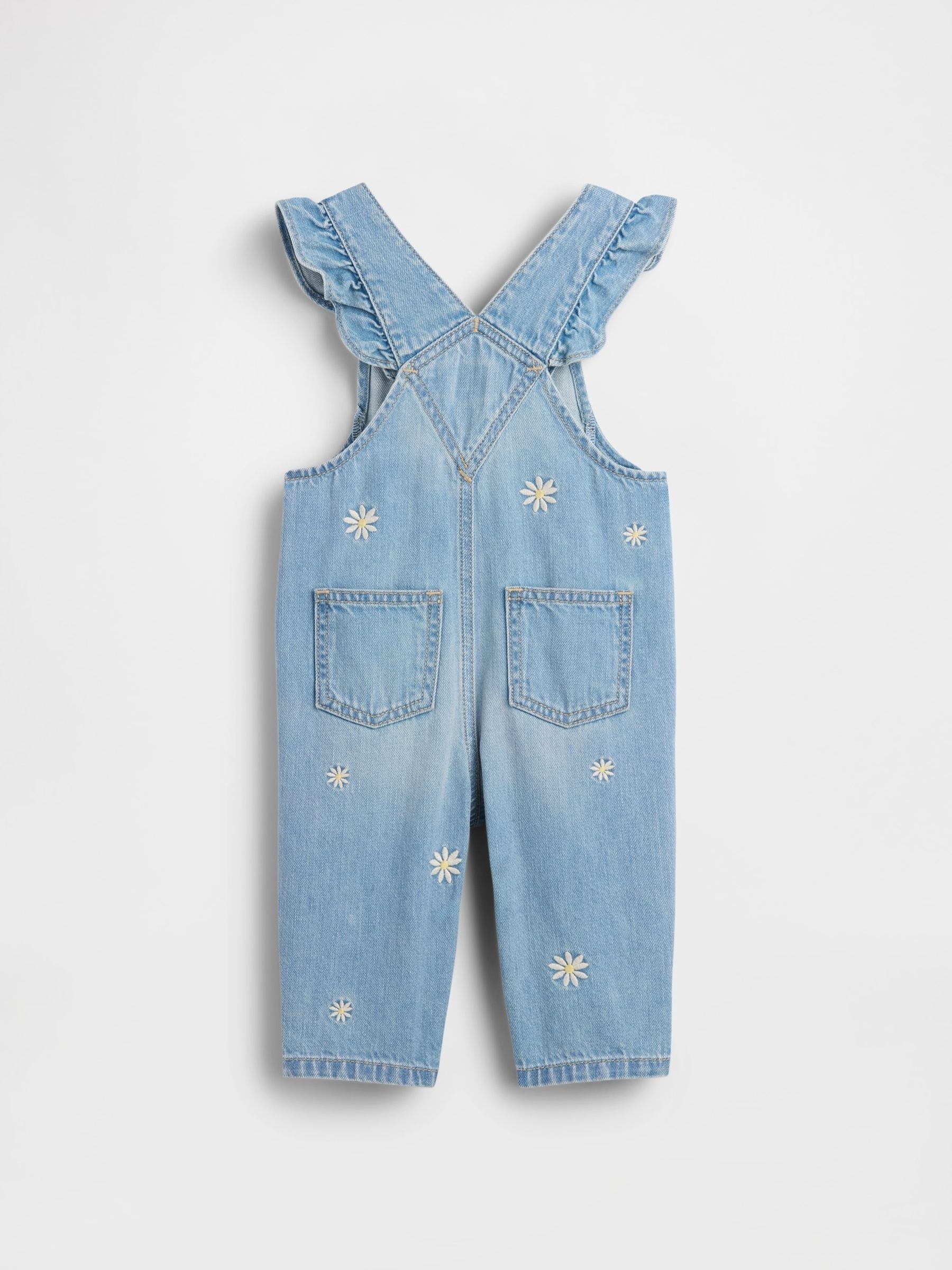 Medium Wash Embroidered Floral Denim Dungarees - Image 2 of 3