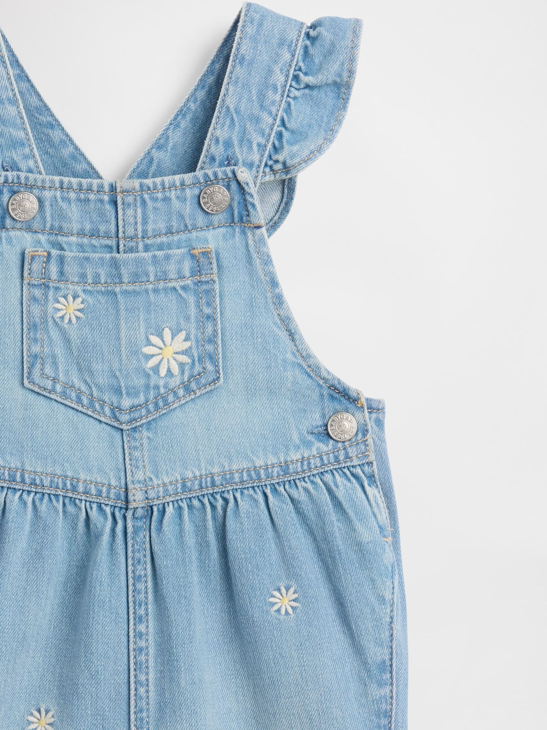 Medium Wash Embroidered Floral Denim Dungarees - Image 3 of 3