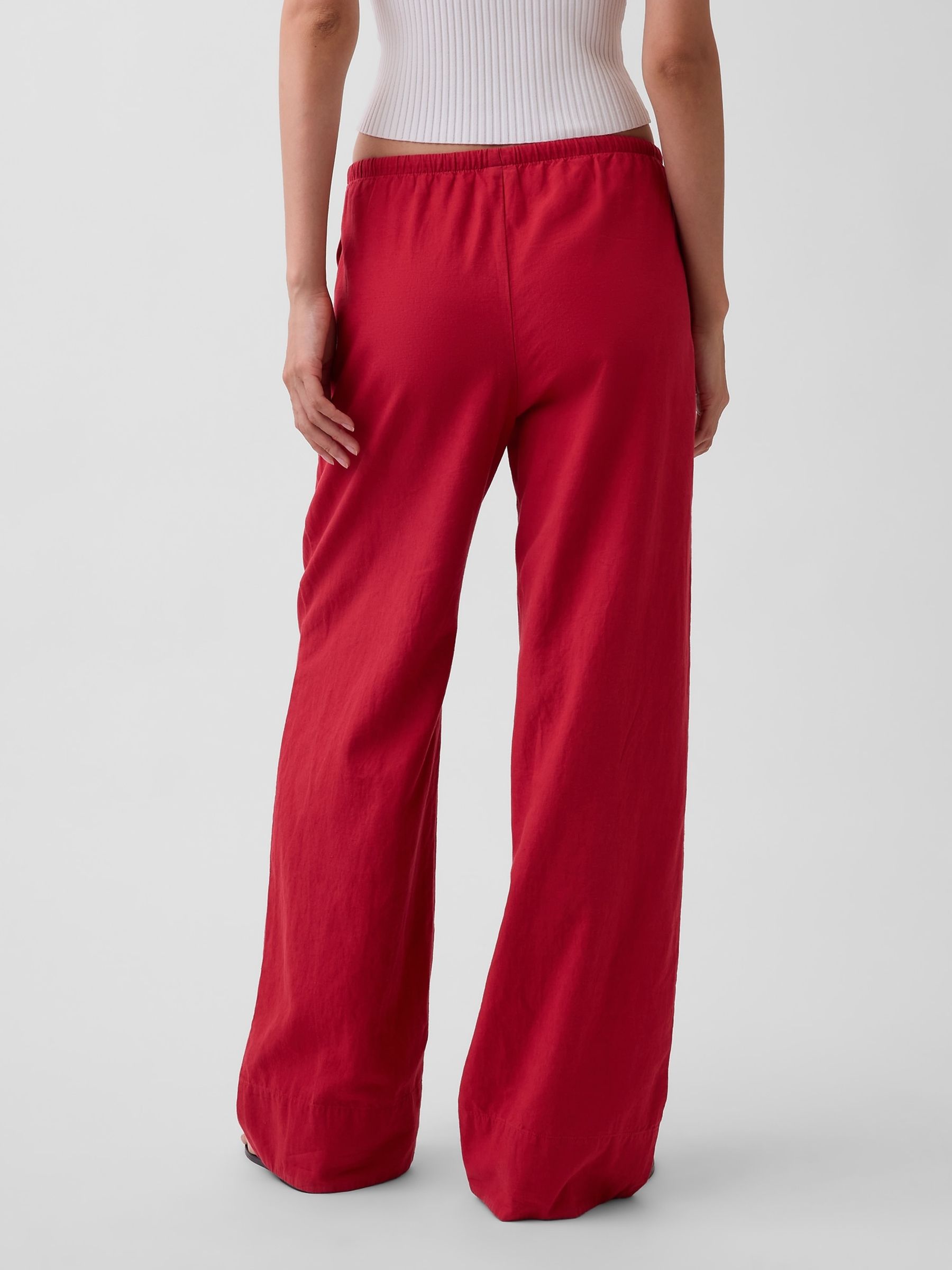 Red Linen-Blend Relaxed Wide-Leg Trousers - Image 2 of 4