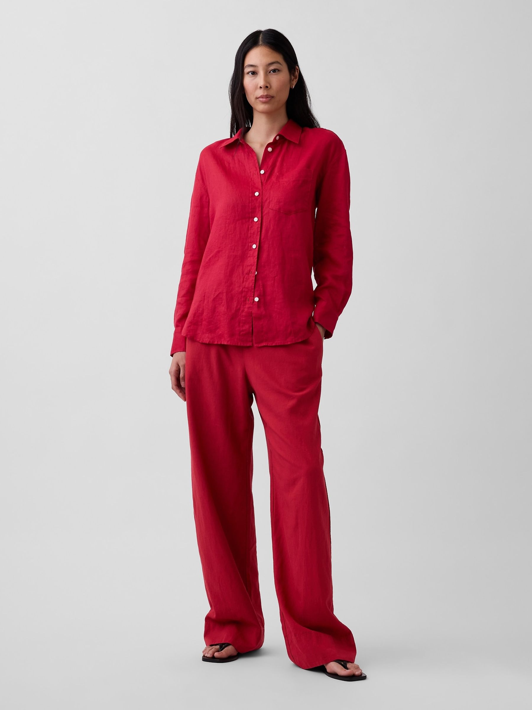 Red Linen-Blend Relaxed Wide-Leg Trousers - Image 4 of 4