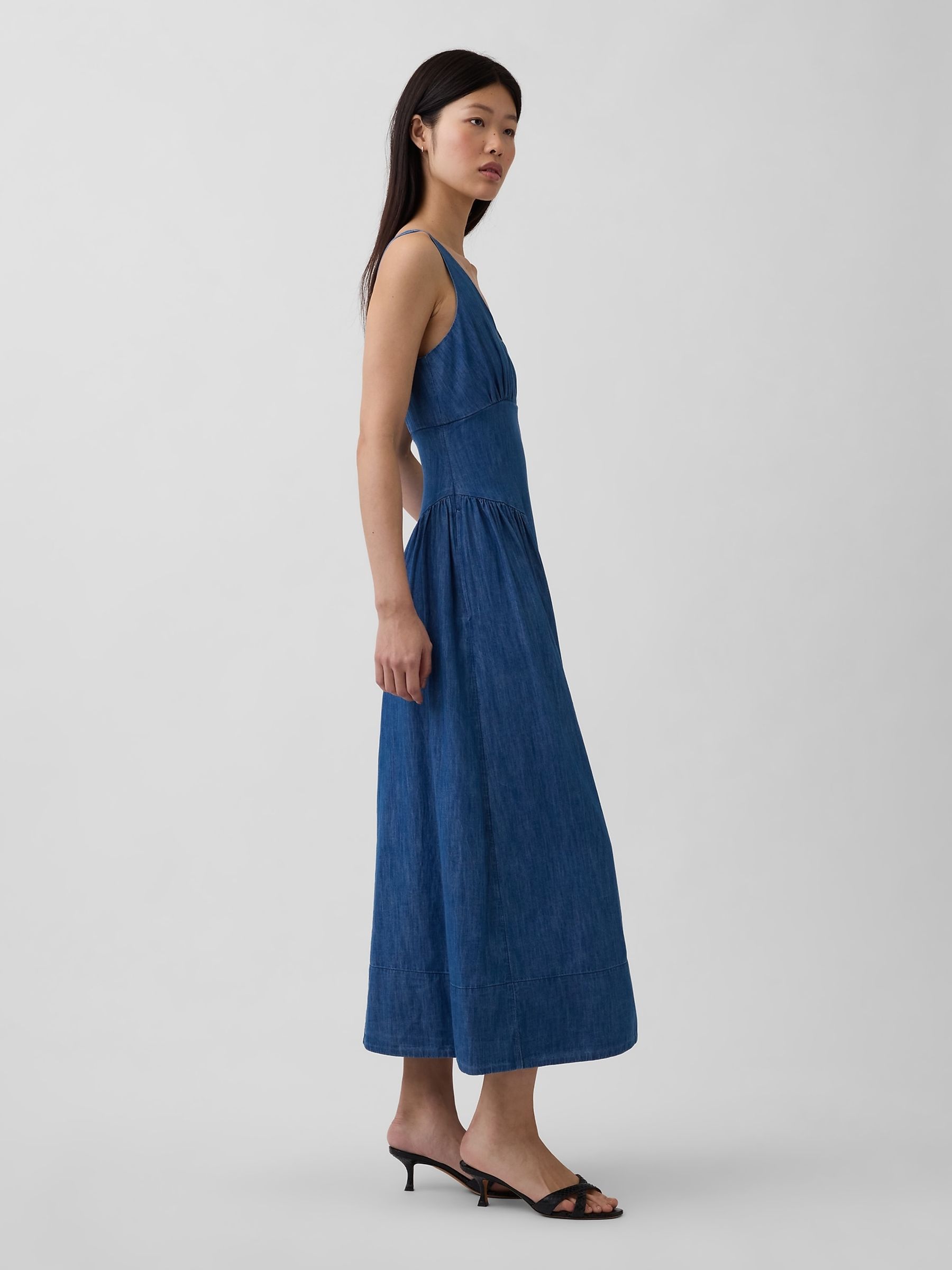 Blue Shirred Maxi Dress - Image 3 of 3 Blue Shirred Maxi Dress - Image 3 of 3