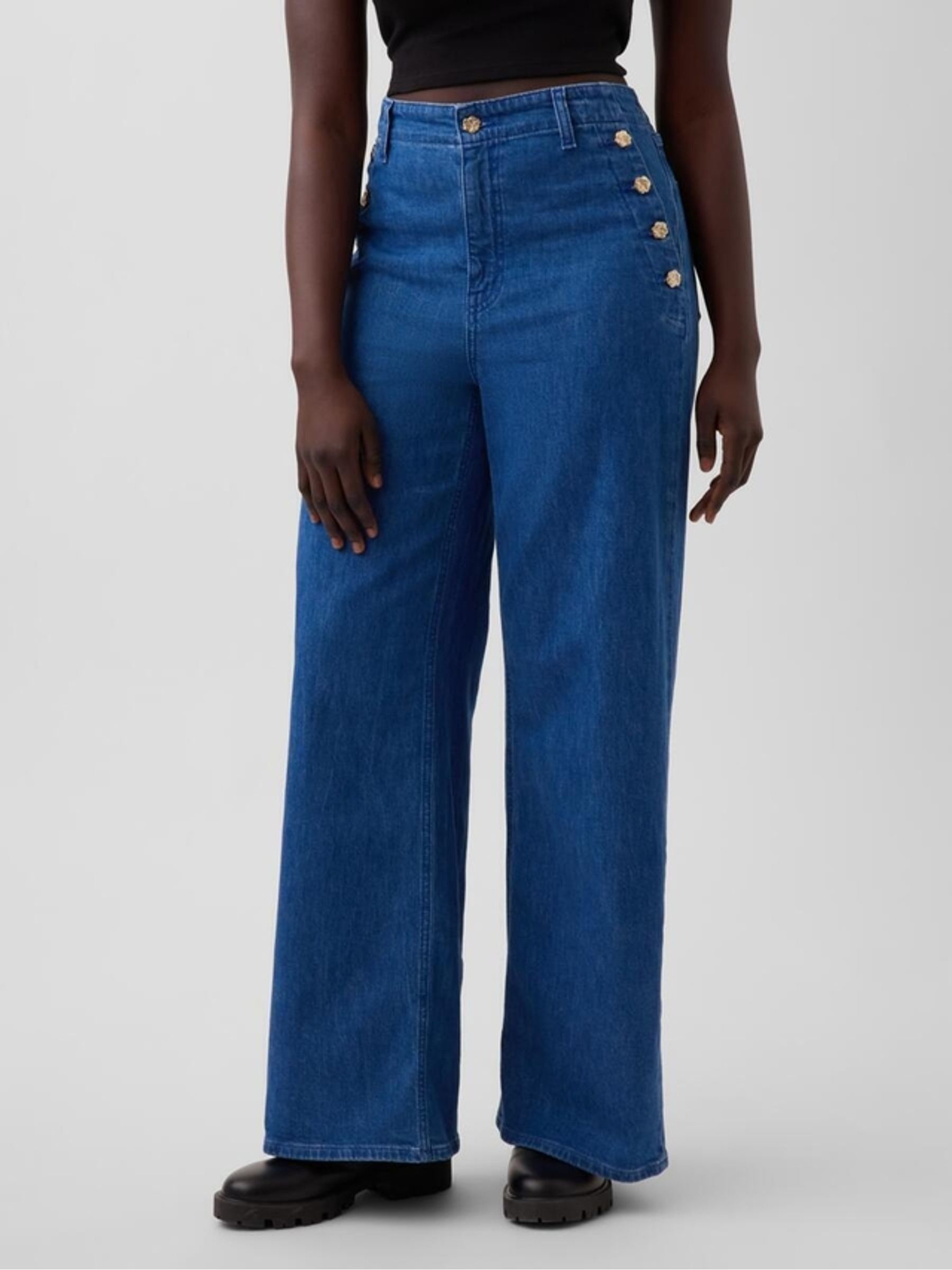 Gap x Harlem's Fashion Row Blue Extra Baggy Floral button Jeans - Image 1 of 8 Gap x Harlem's Fashion Row Blue Extra Baggy Floral button Jeans - Image 1 of 8