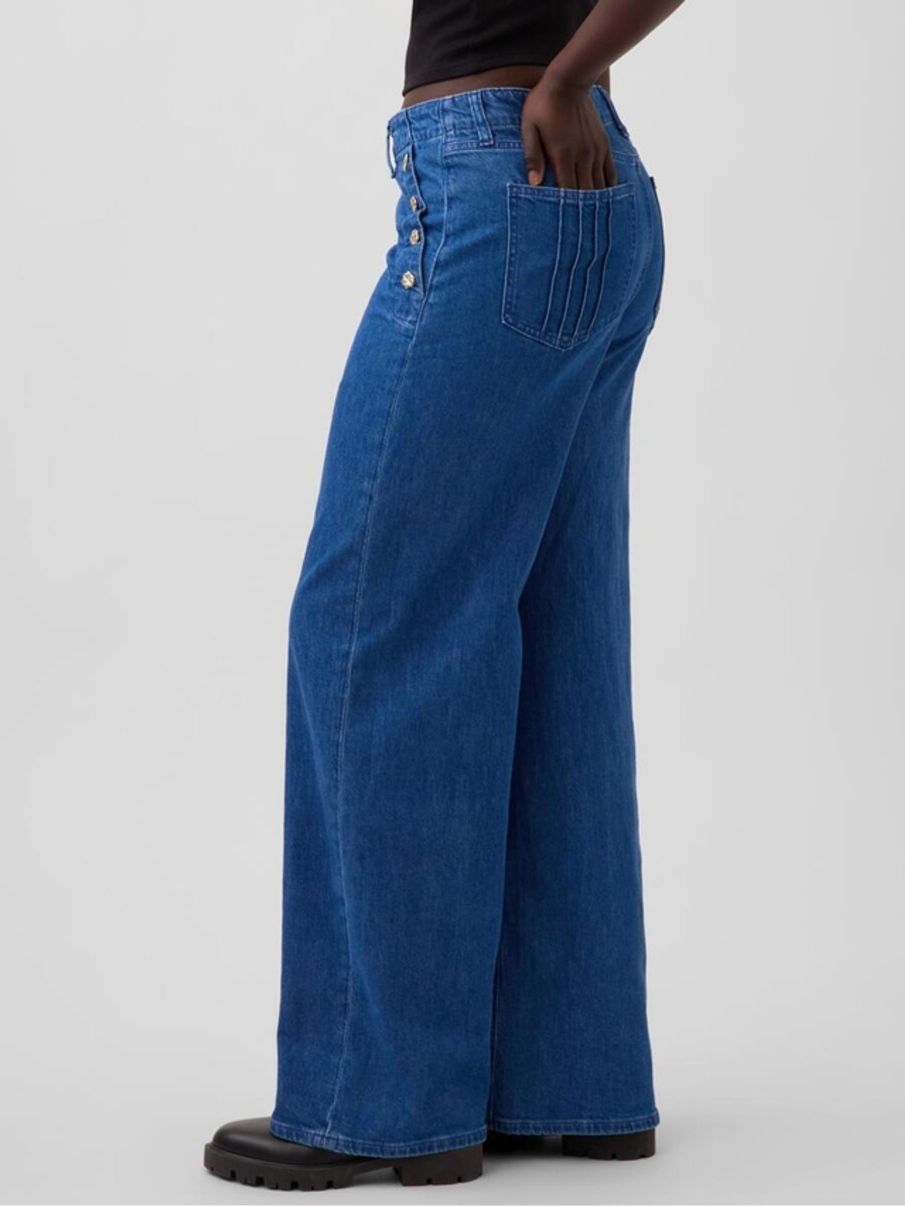 Gap x Harlem's Fashion Row Blue Extra Baggy Floral button Jeans - Image 3 of 8