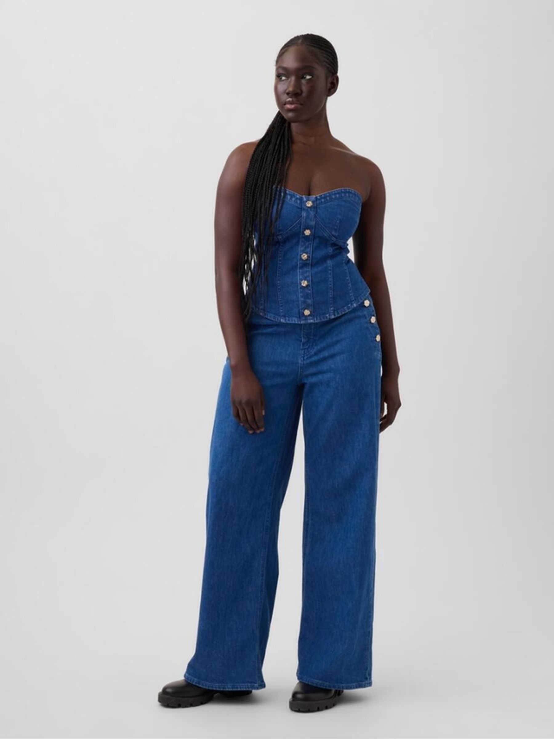 Gap x Harlem's Fashion Row Blue Extra Baggy Floral button Jeans - Image 4 of 8