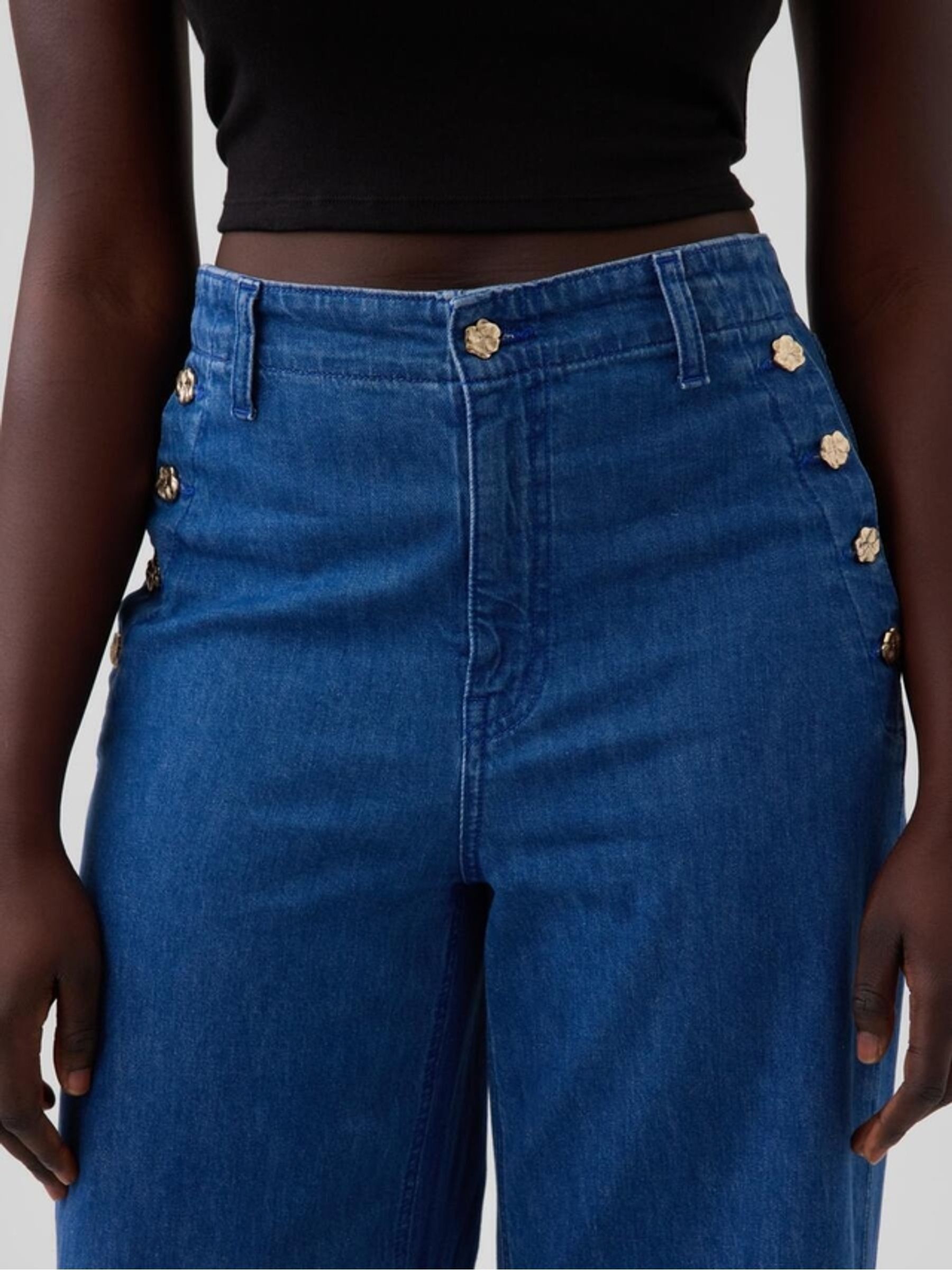 Gap x Harlem's Fashion Row Blue Extra Baggy Floral button Jeans - Image 5 of 8