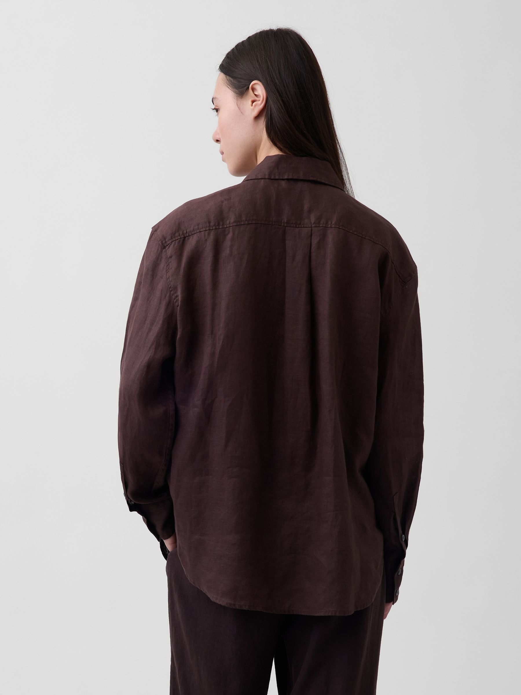 Brown Linen Oversized Shirt - Image 2 of 4