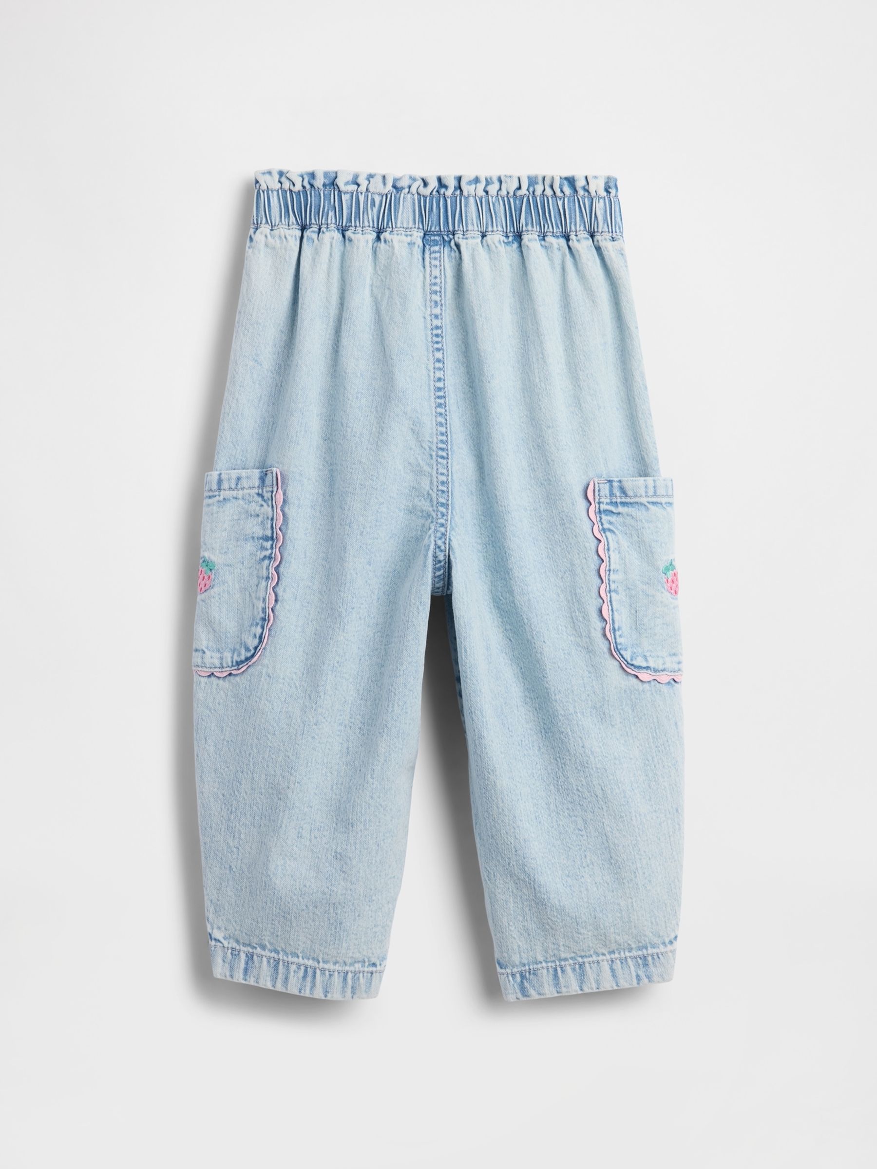 Light Wash Pull On Strawberry Cargo Barrel Jeans - Image 3 of 4