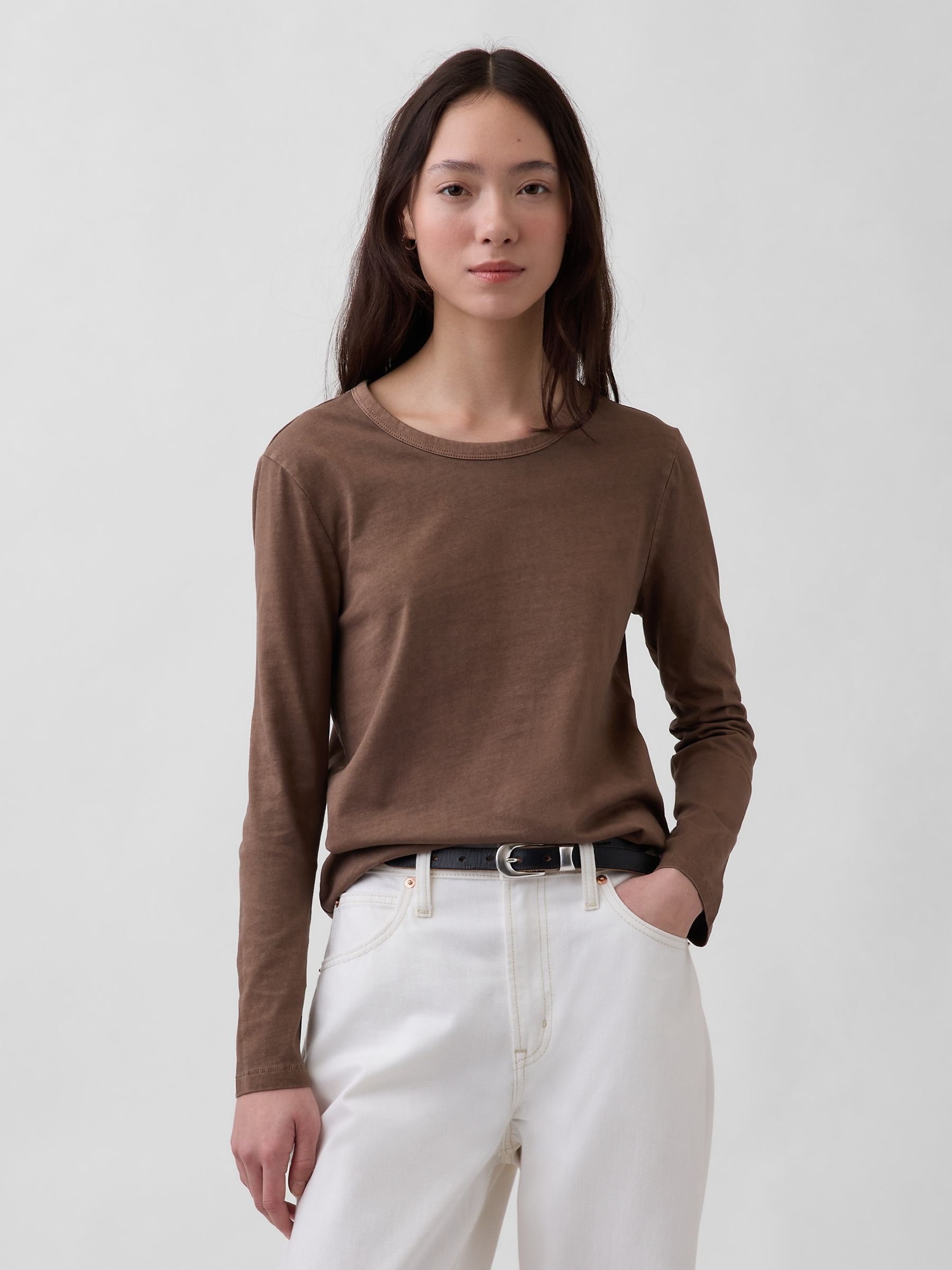 Brown Cotton Vintage Soft Long Sleeve T-Shirt - Image 1 of 3