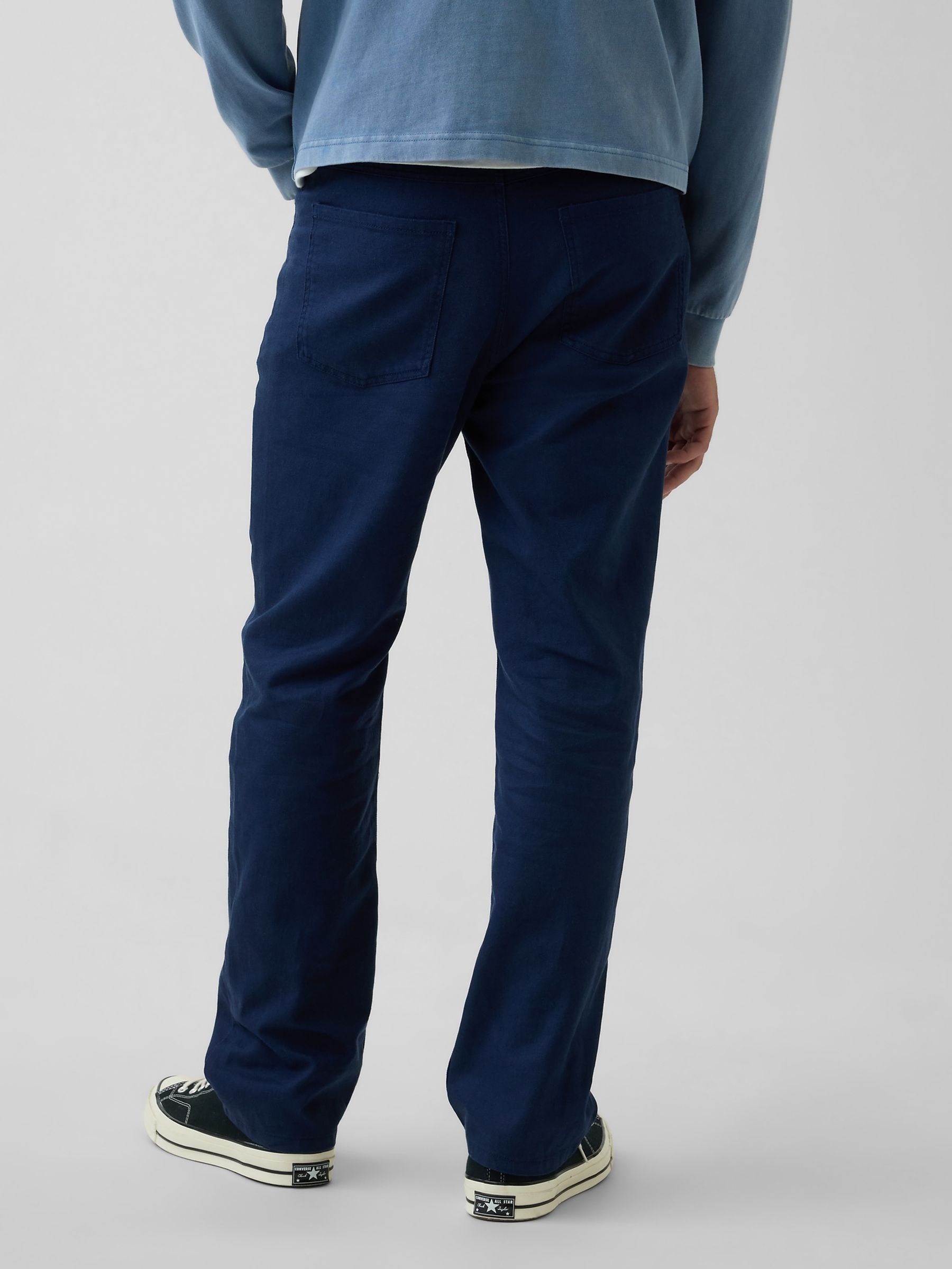 Blue Linen-Cotton Relaxed Straight Trousers - Image 2 of 5