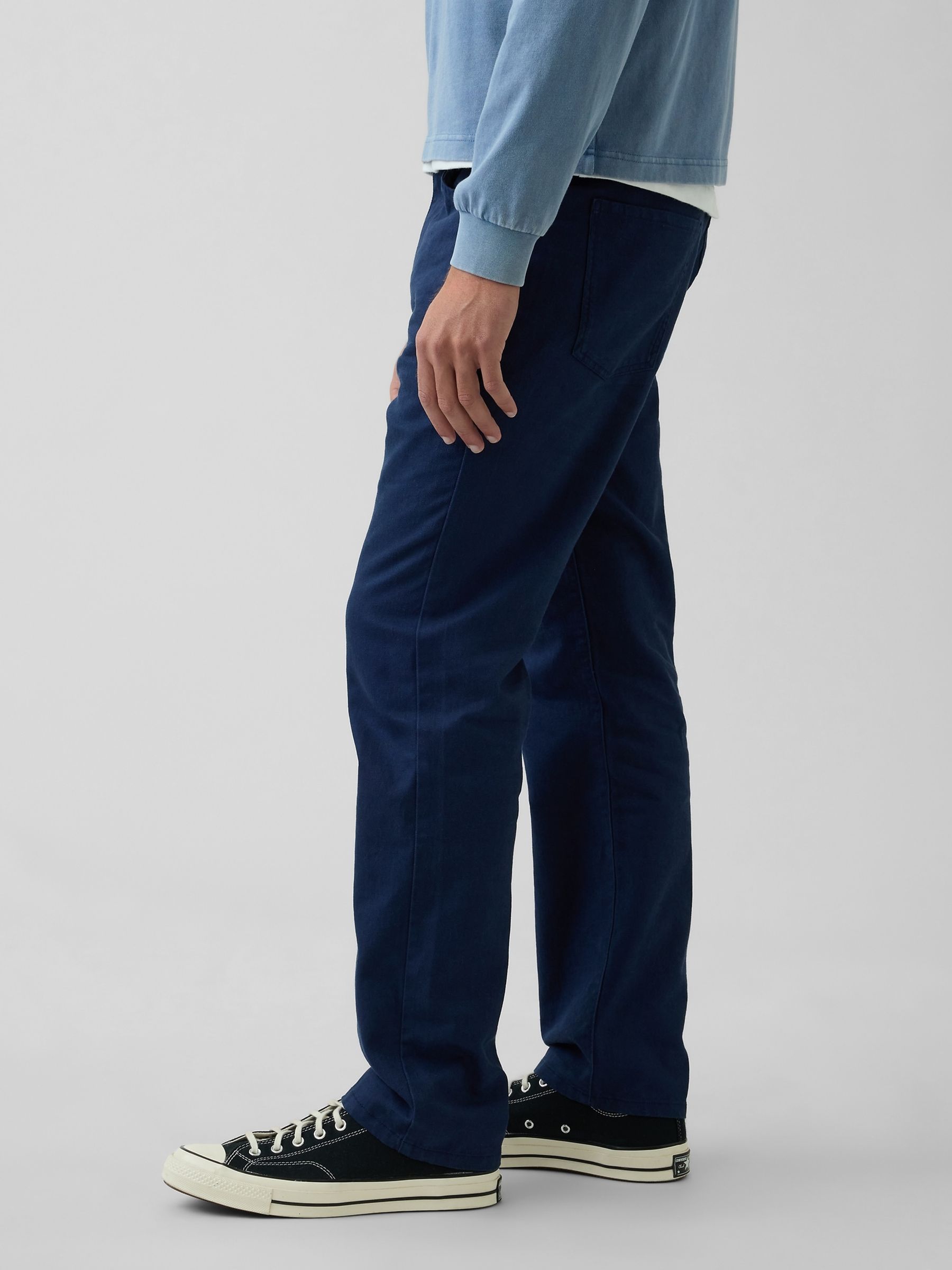 Blue Linen-Cotton Relaxed Straight Trousers - Image 3 of 5