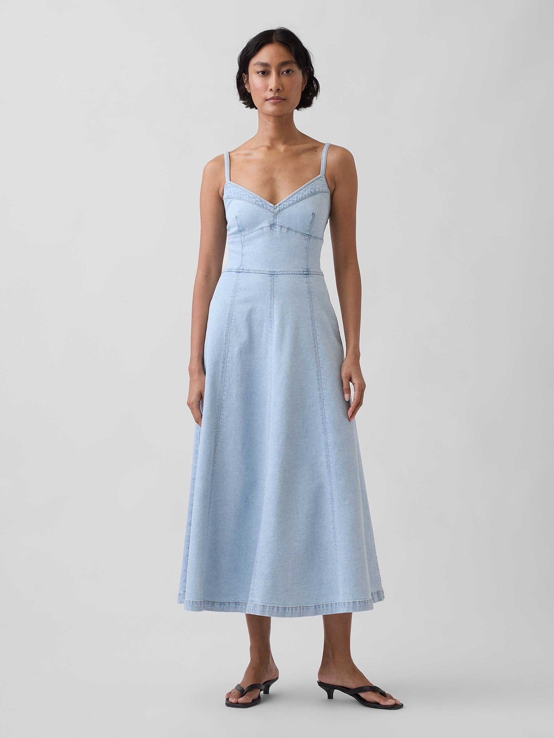 Blue Denim Seamed Corset Maxi Dress - Image 1 of 4 Blue Denim Seamed Corset Maxi Dress - Image 1 of 4