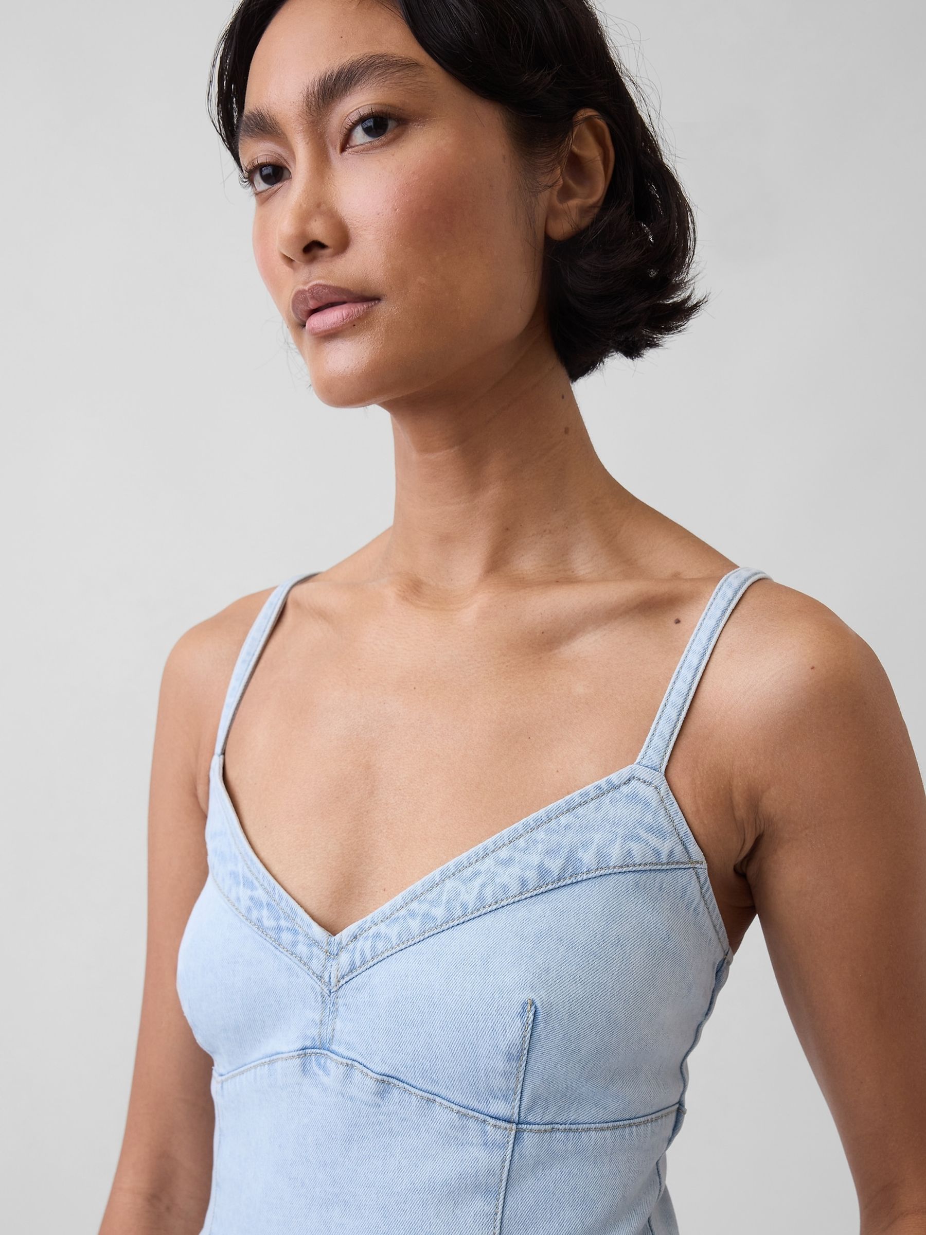 Blue Denim Seamed Corset Maxi Dress - Image 4 of 4 Blue Denim Seamed Corset Maxi Dress - Image 4 of 4