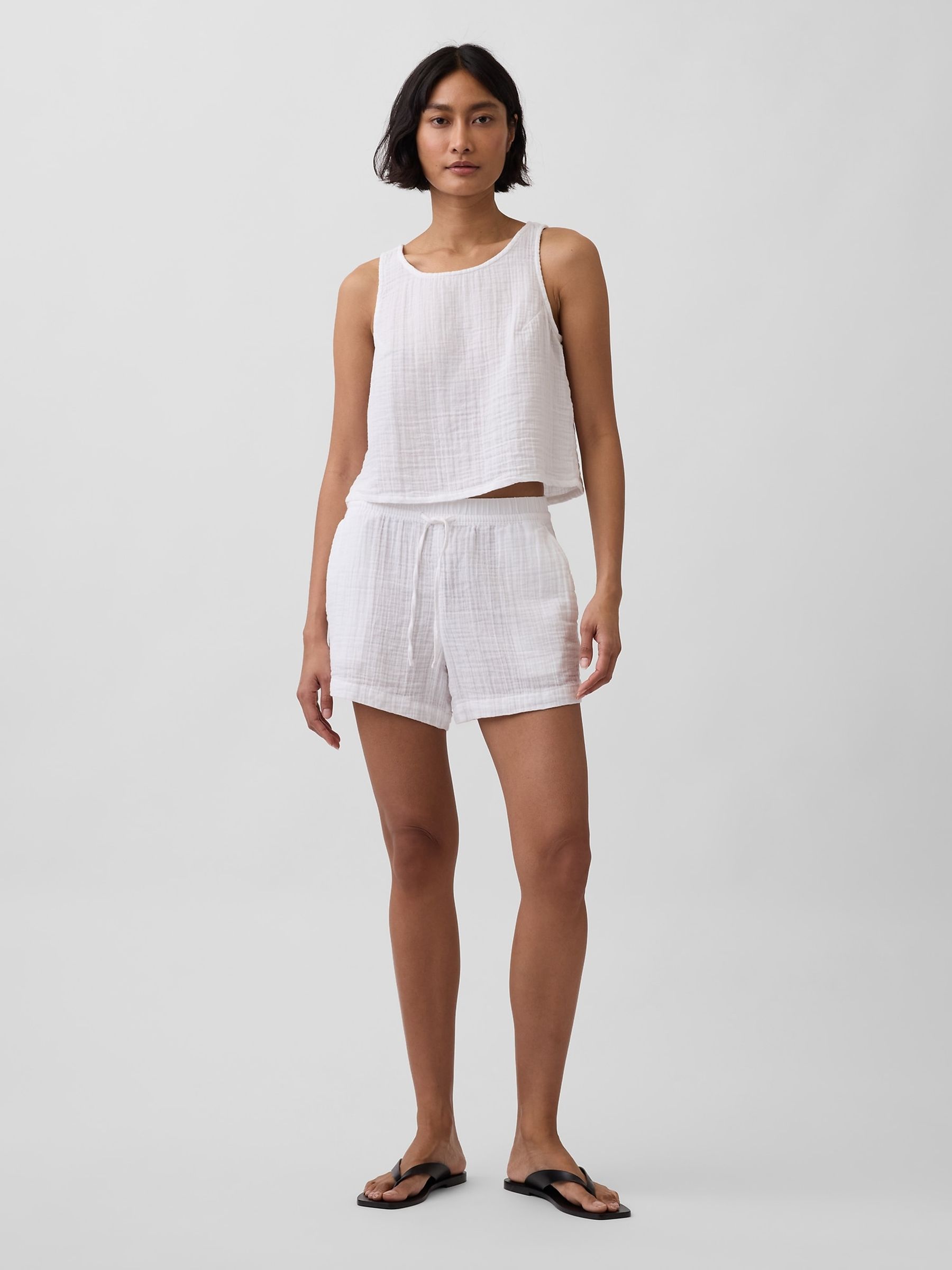 White 4 inch Mid Rise Cotton Gauze Easy Shorts - Image 4 of 4 White 4 inch Mid Rise Cotton Gauze Easy Shorts - Image 4 of 4