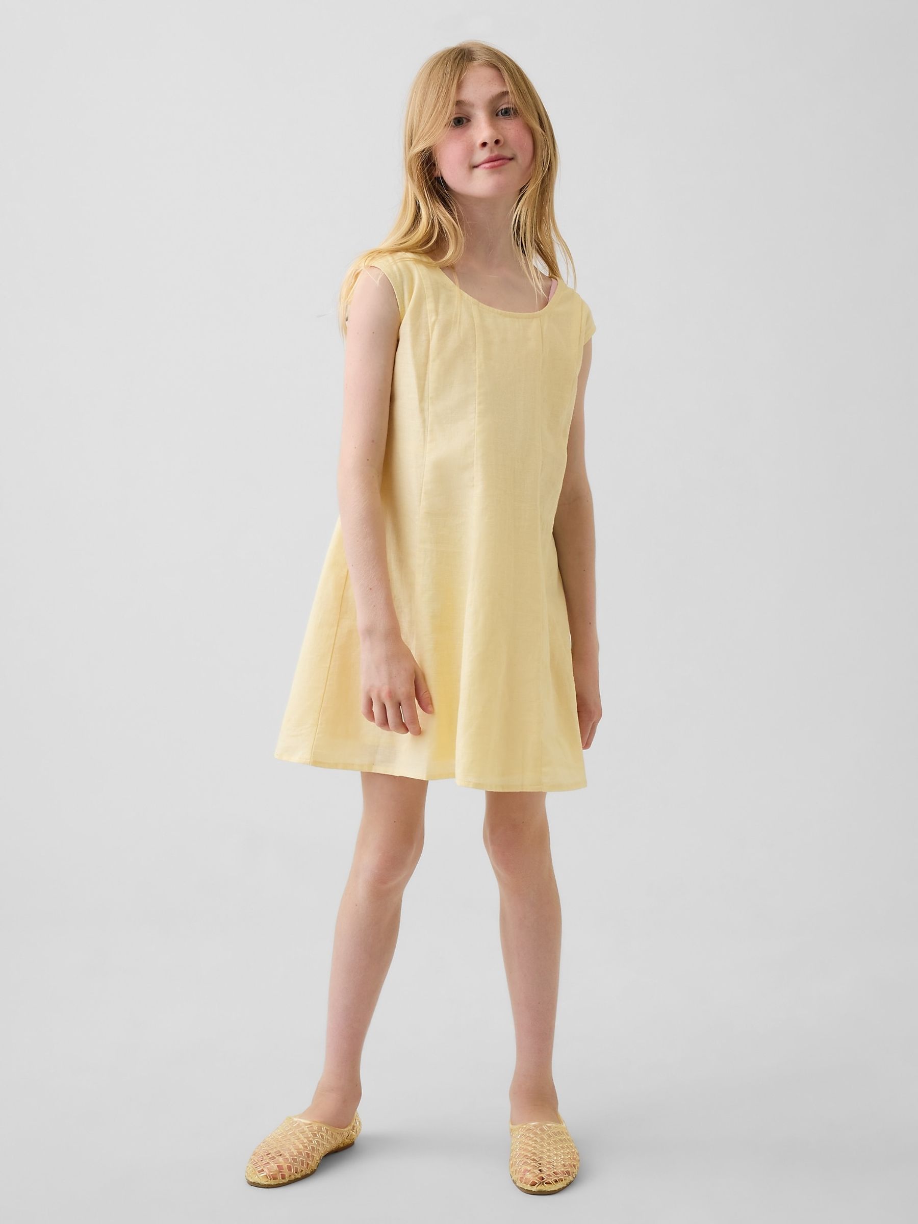 Yellow Linen-Cotton Scoop Neck Dress - Image 1 of 4