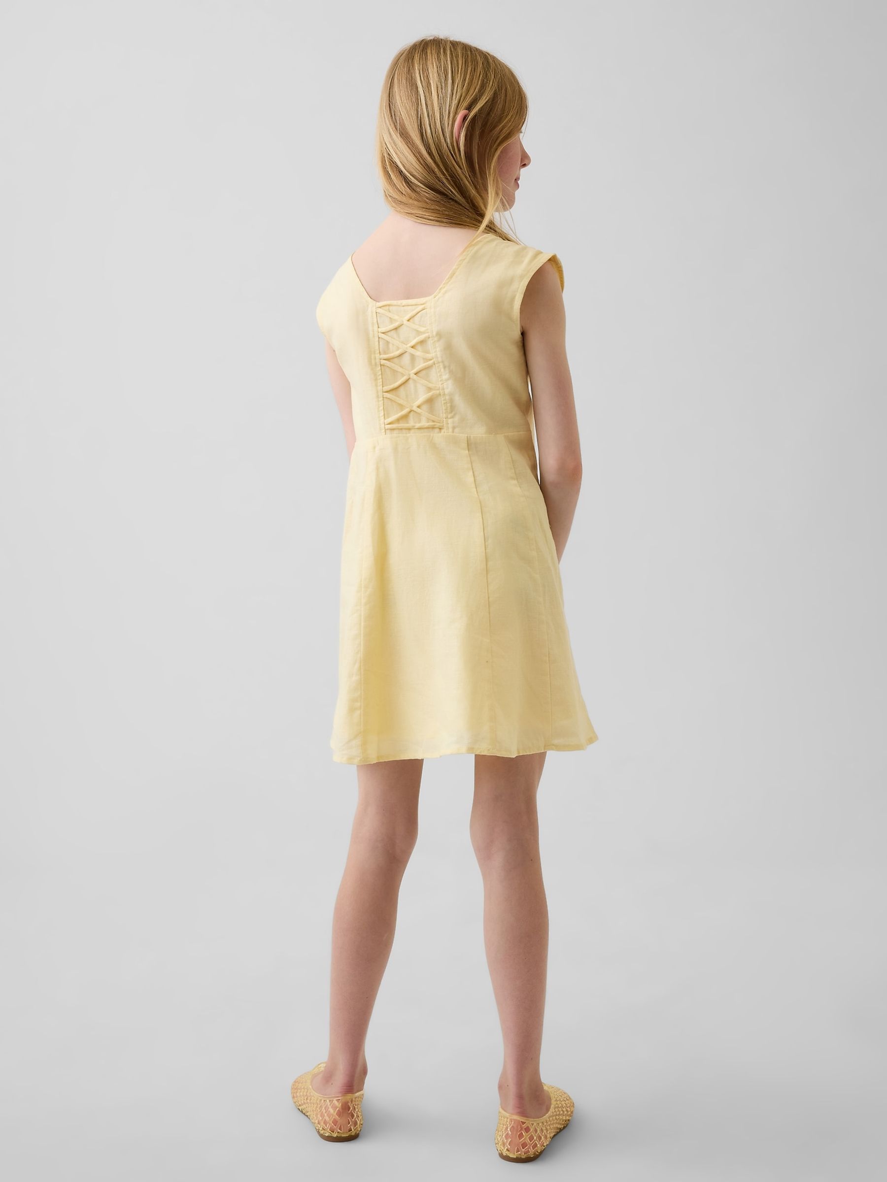 Yellow Linen-Cotton Scoop Neck Dress - Image 2 of 4
