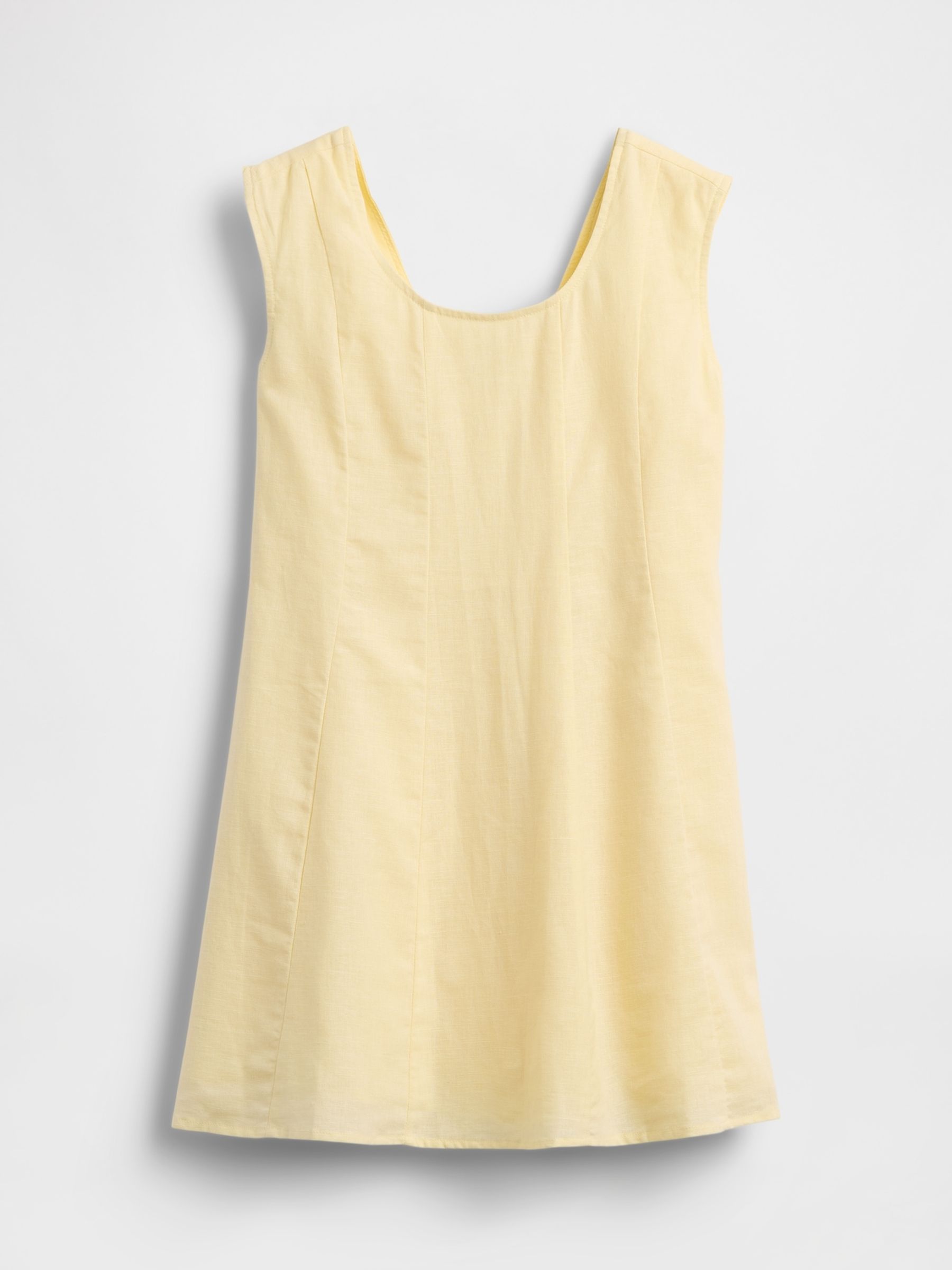 Yellow Linen-Cotton Scoop Neck Dress - Image 3 of 4