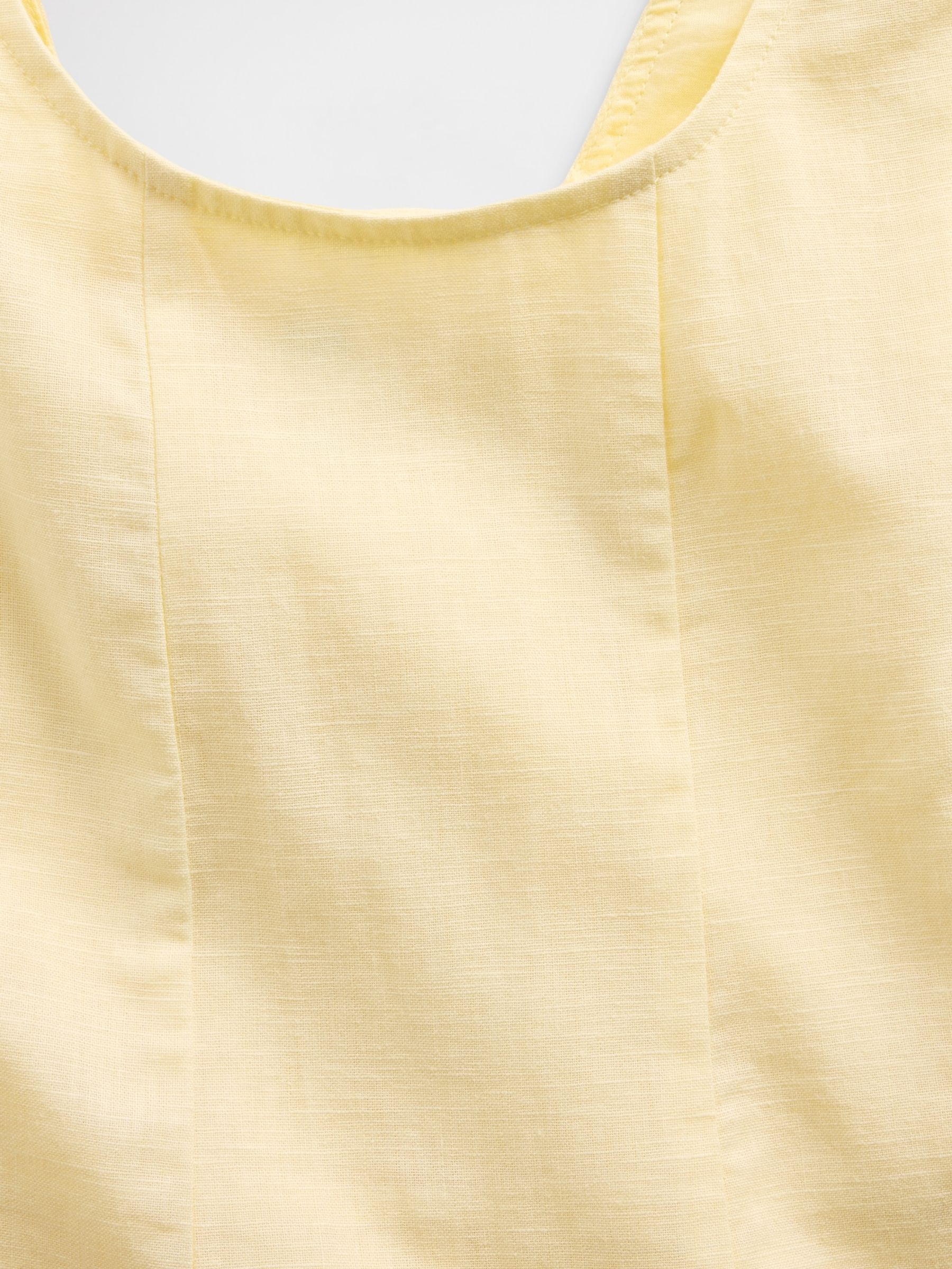 Yellow Linen-Cotton Scoop Neck Dress - Image 4 of 4