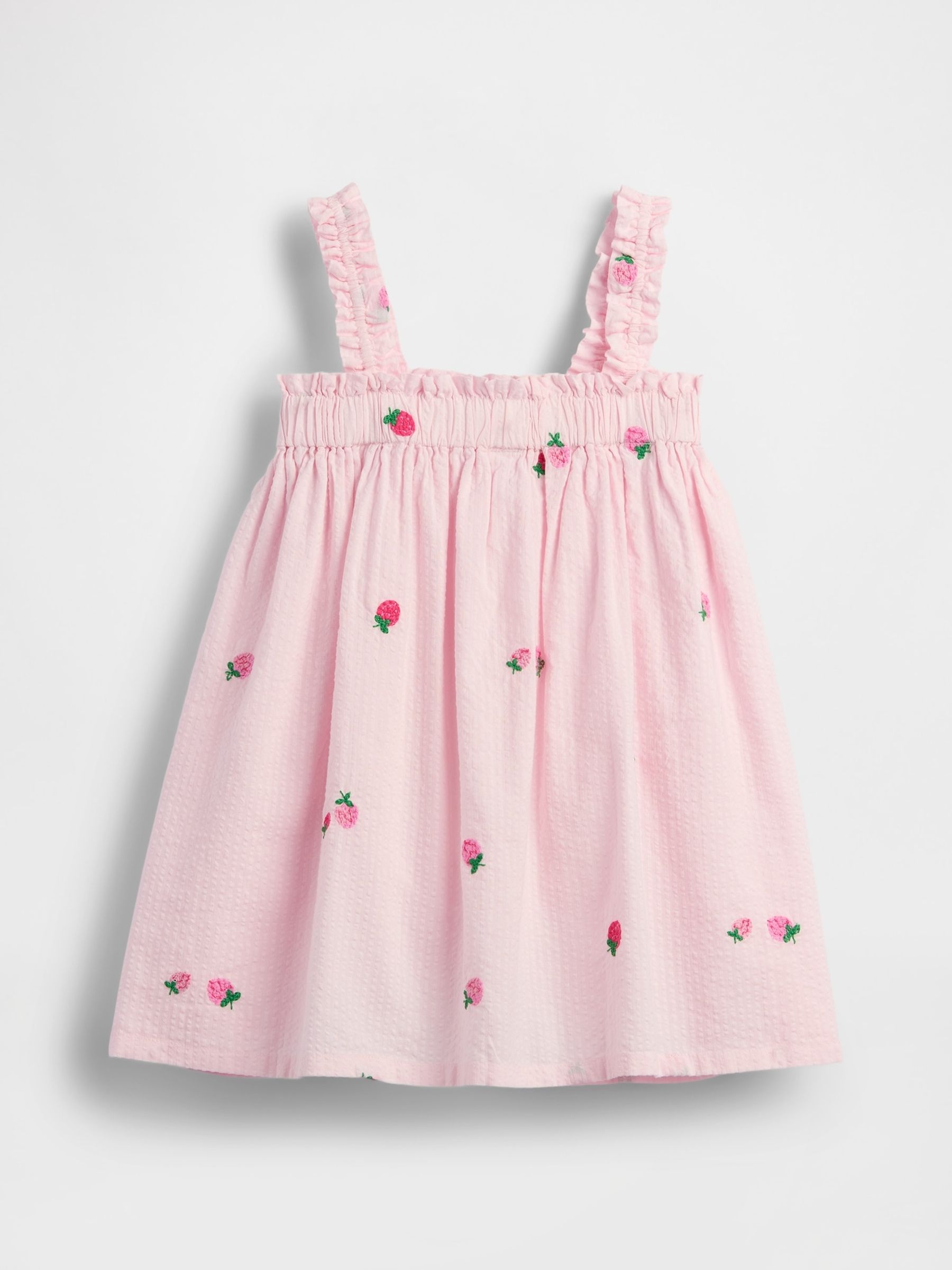 Pink Strawberry Seersucker Embroidered Dress - Image 2 of 4