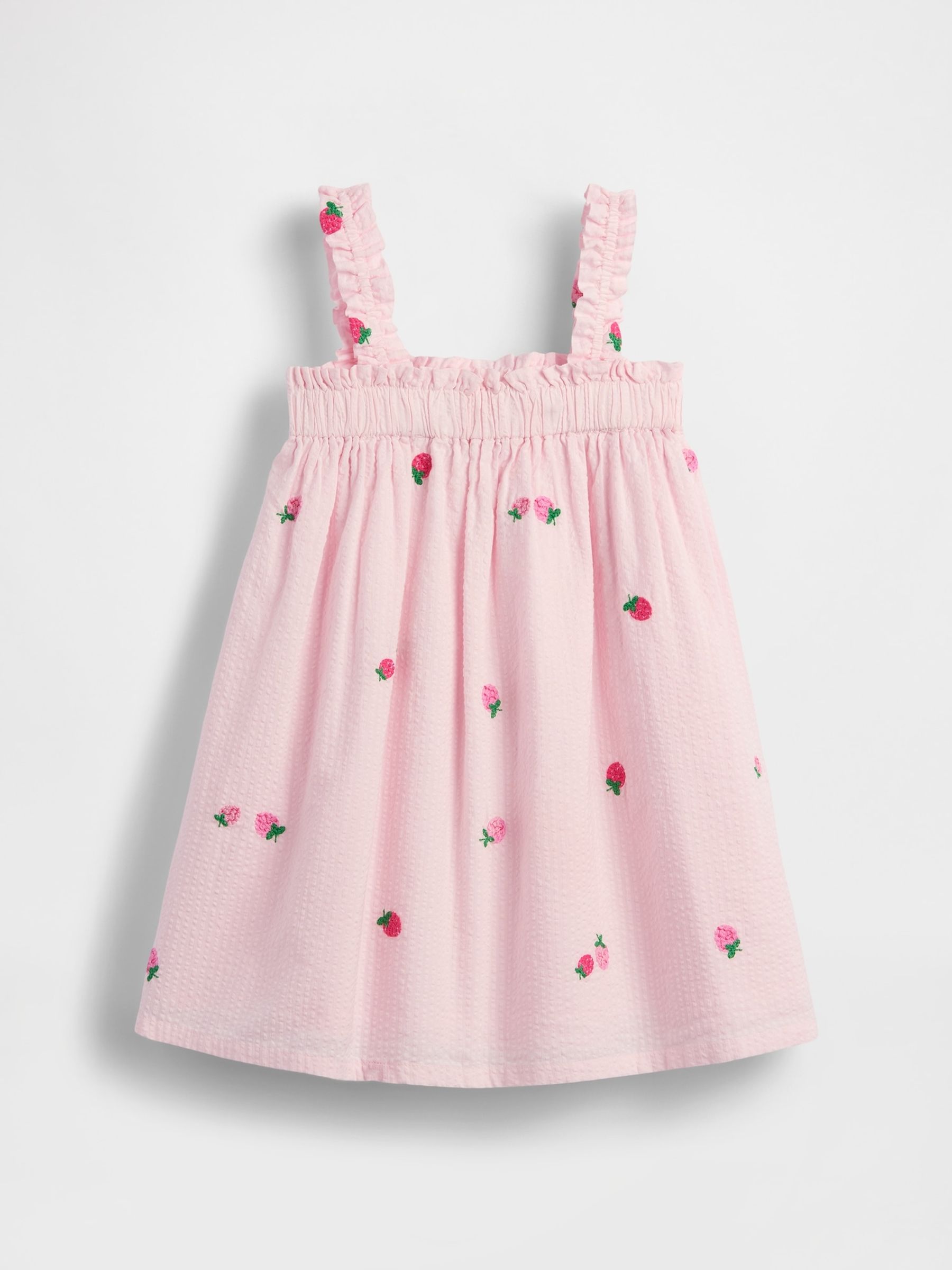 Pink Strawberry Seersucker Embroidered Dress - Image 3 of 4