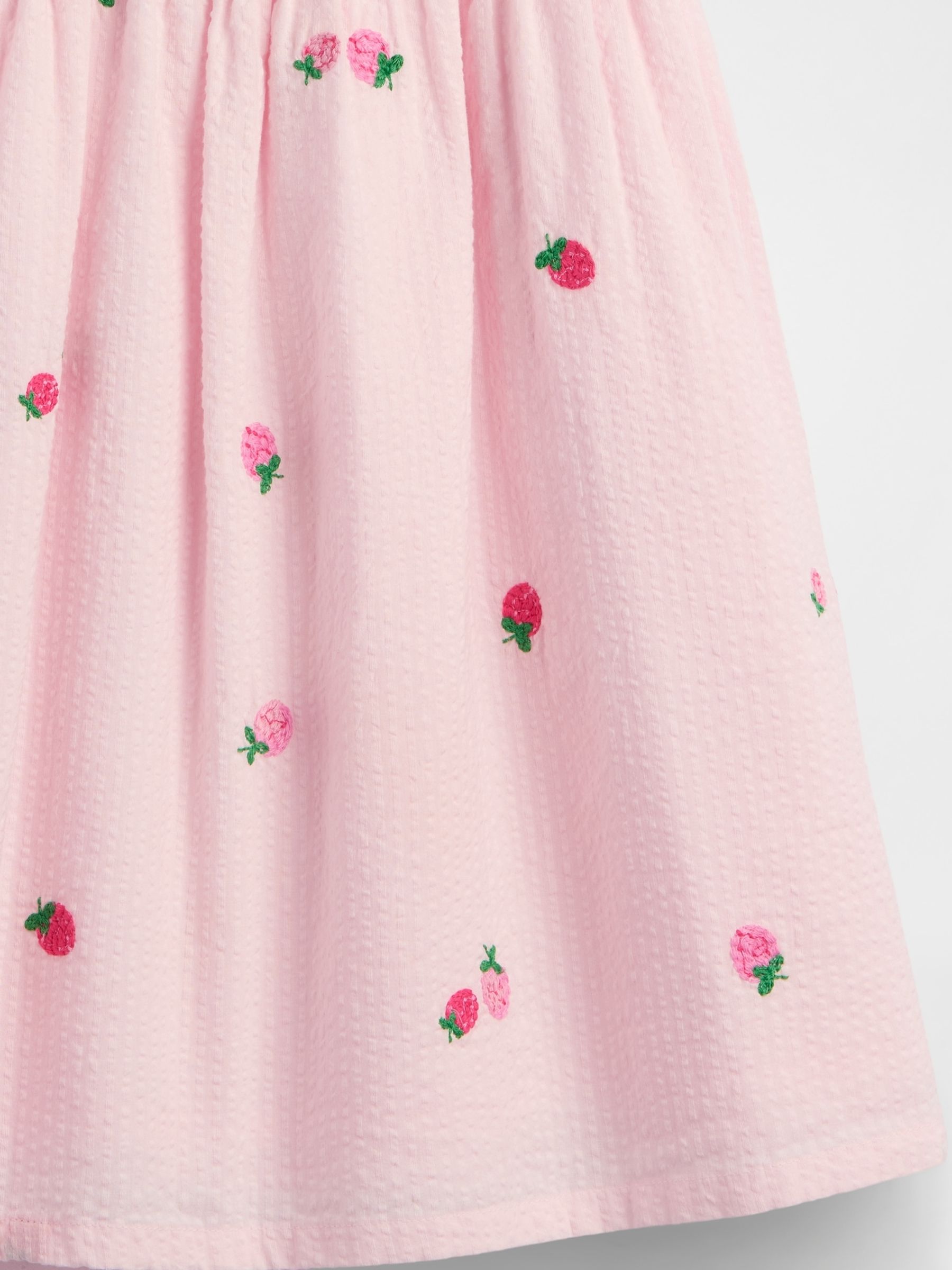 Pink Strawberry Seersucker Embroidered Dress - Image 4 of 4