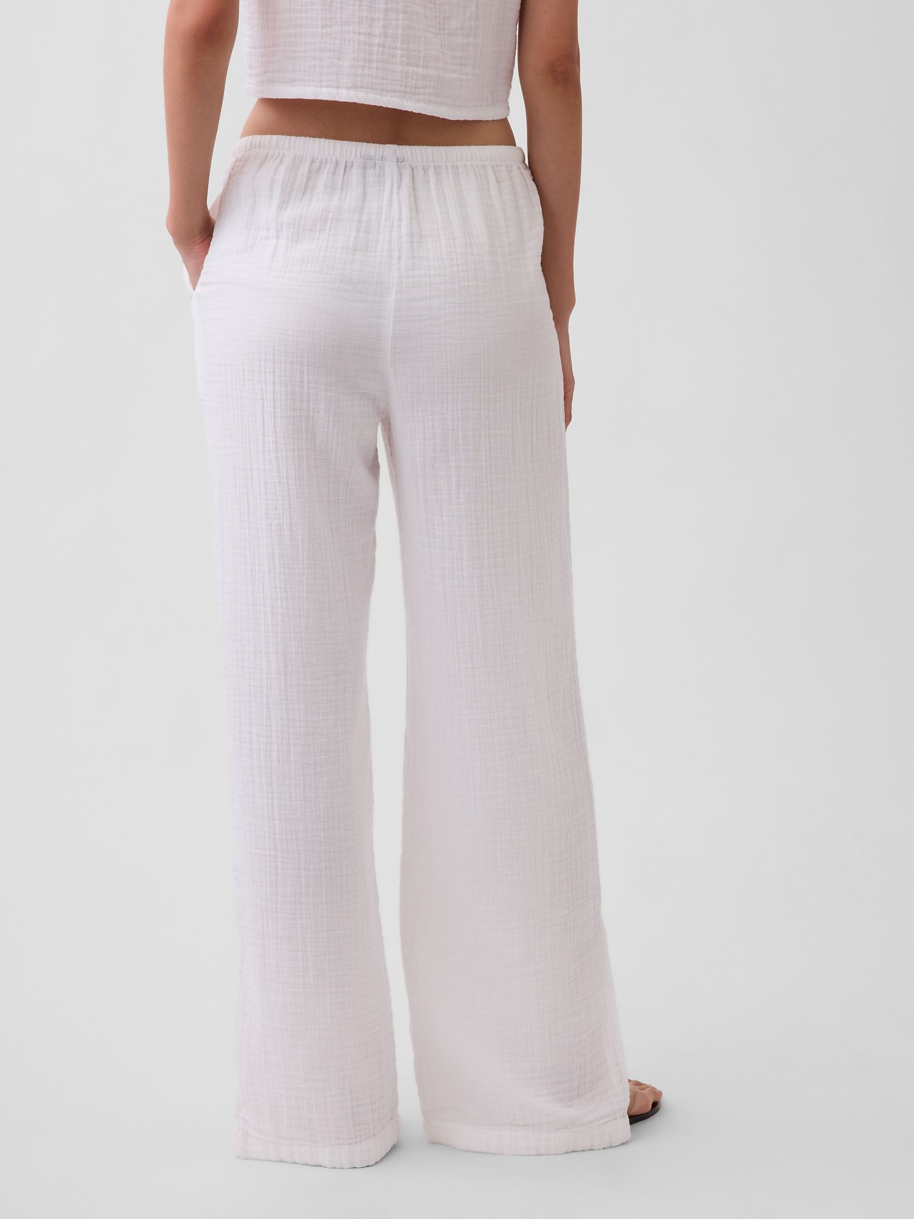 White Cotton Gauze Easy Split-Hem Trousers - Image 2 of 4 White Cotton Gauze Easy Split-Hem Trousers - Image 2 of 4