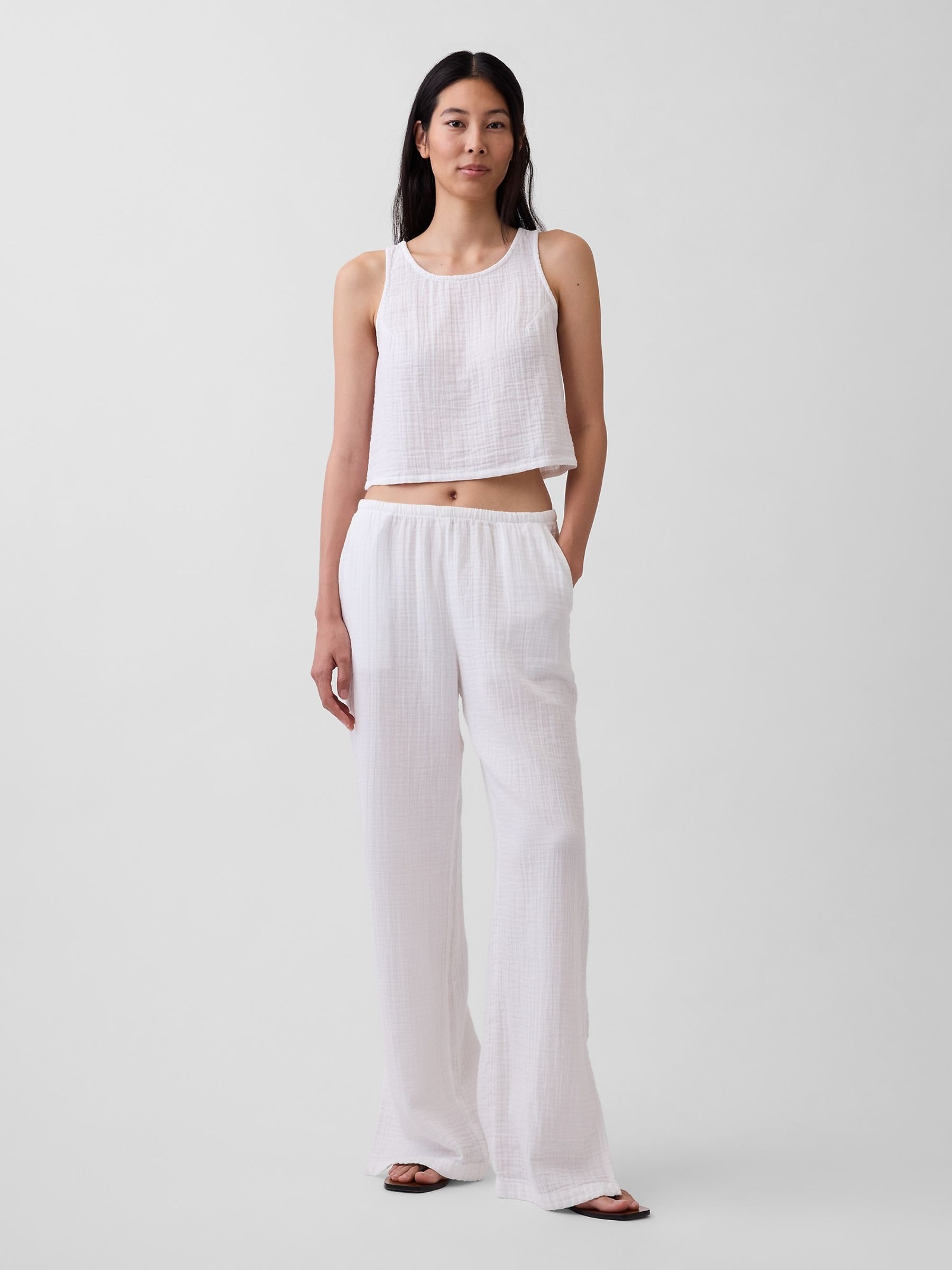 White Cotton Gauze Easy Split-Hem Trousers - Image 4 of 4 White Cotton Gauze Easy Split-Hem Trousers - Image 4 of 4