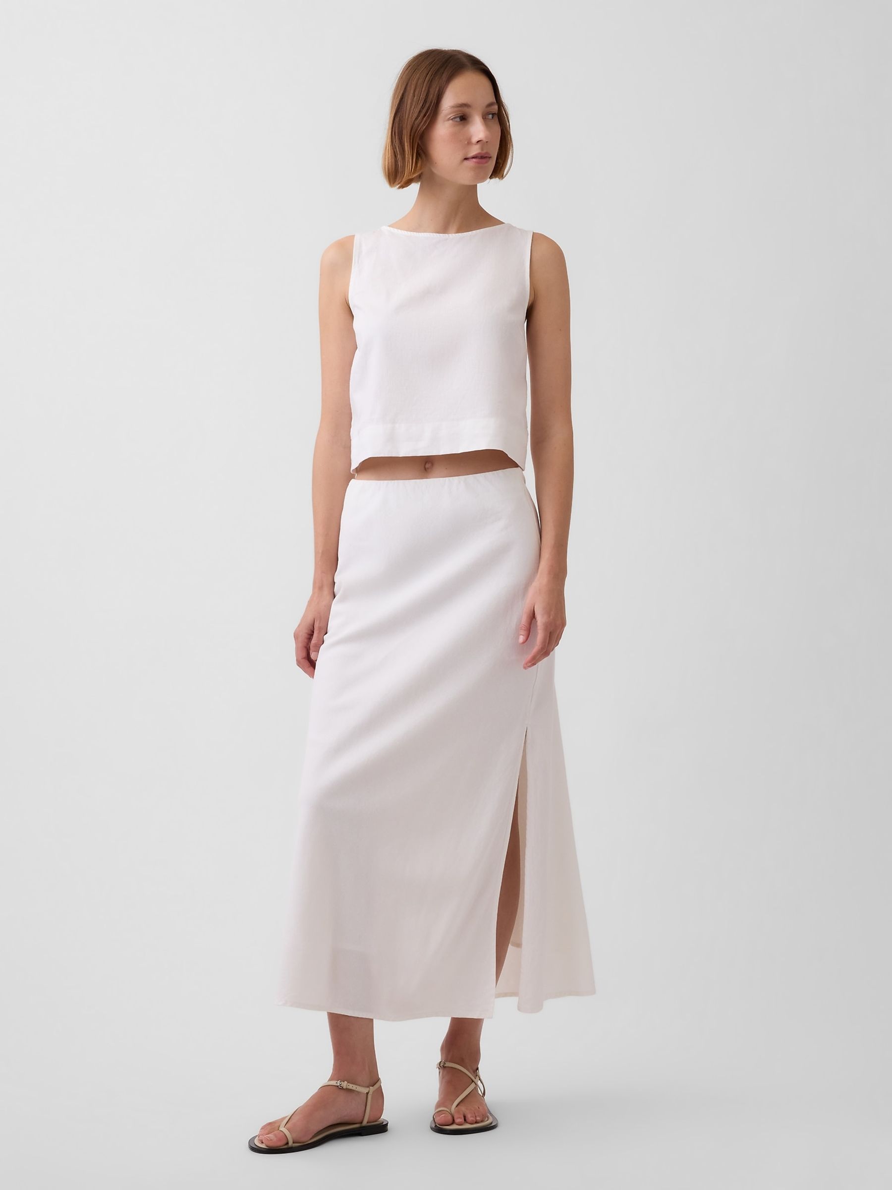 White Linen-Blend Maxi Slip Skirt - Image 1 of 4