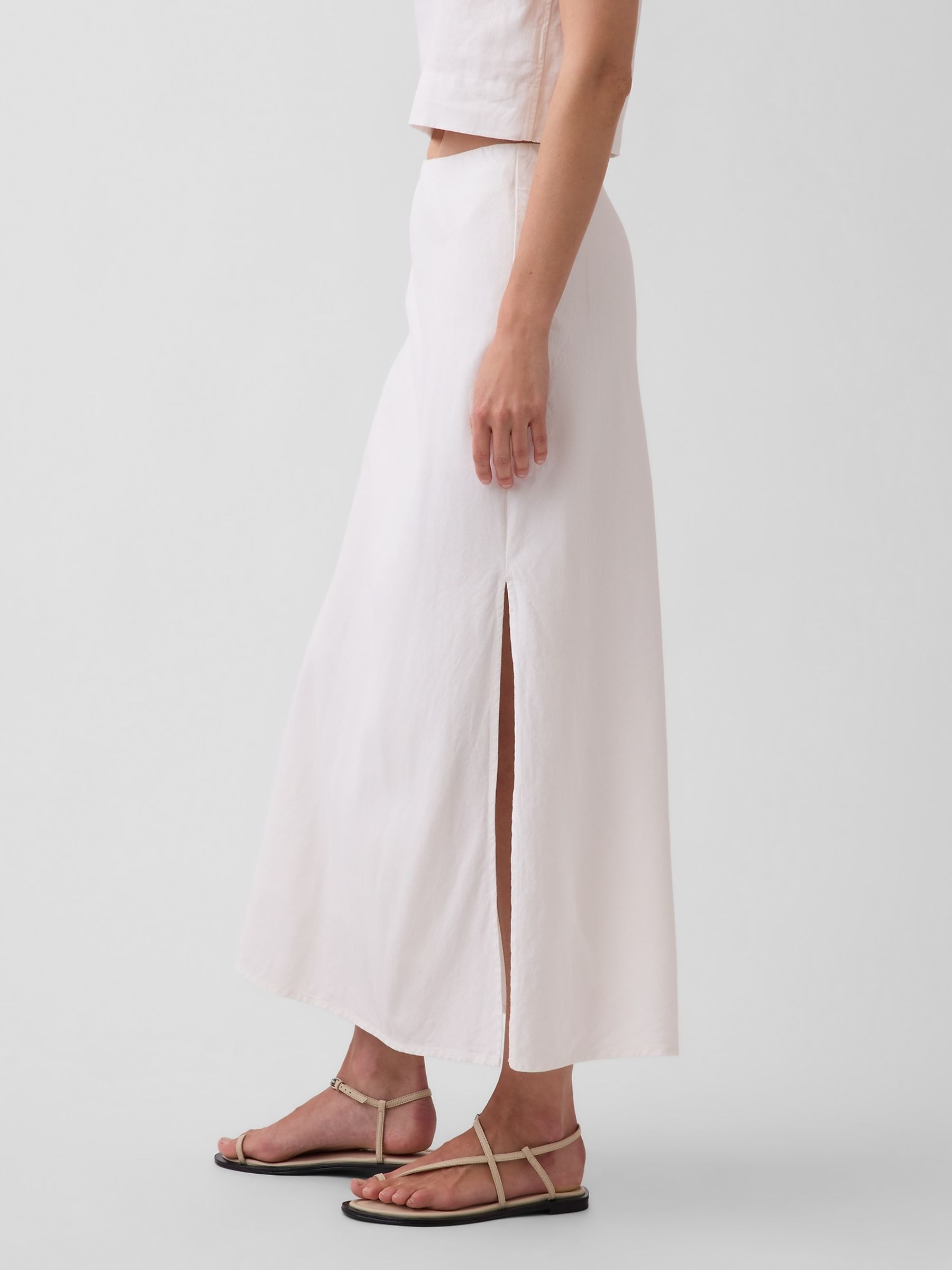 White Linen-Blend Maxi Slip Skirt - Image 3 of 4